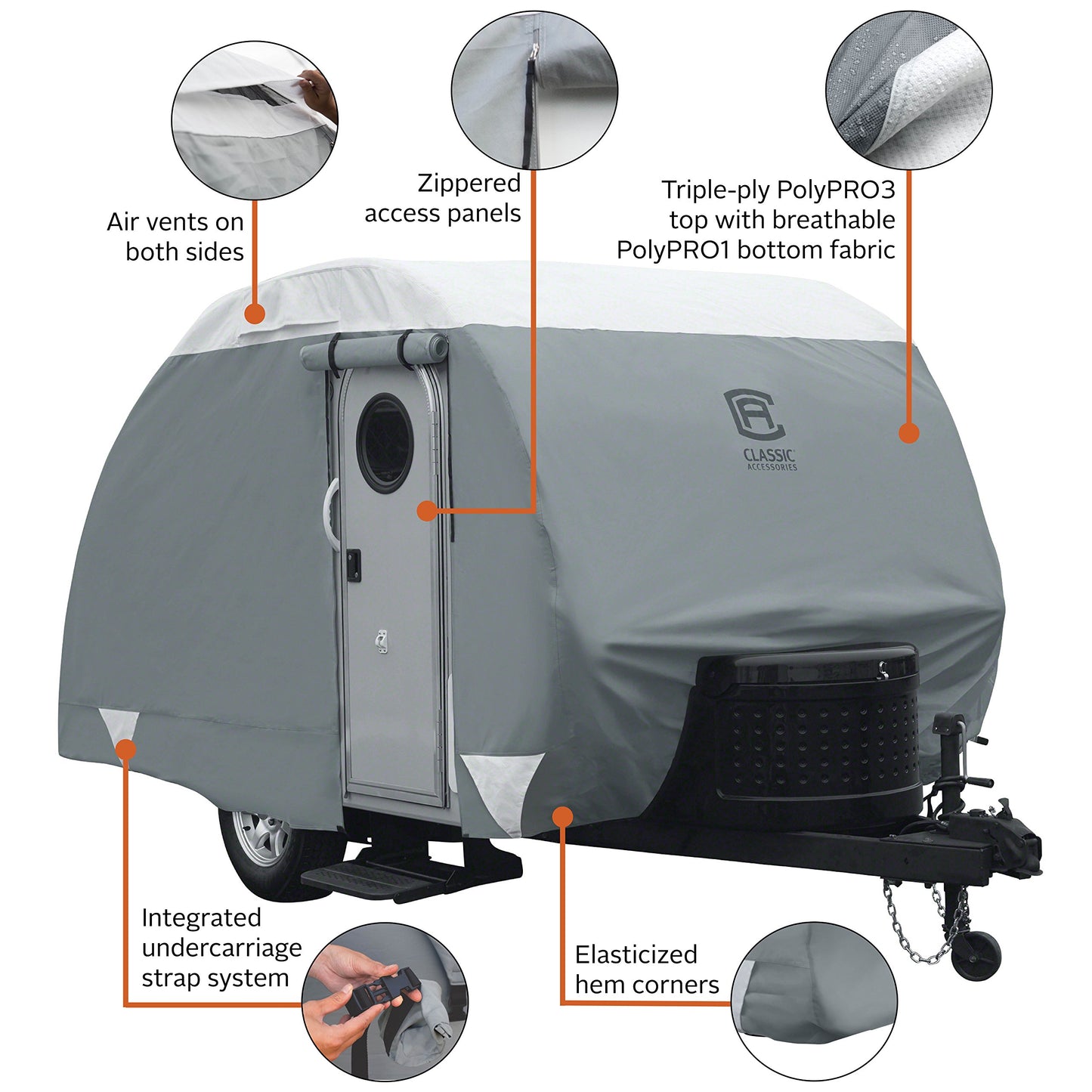 Classic Accessories Over Drive PolyPRO3 Deluxe Sloped Travel Trailer Cover, 19-21'