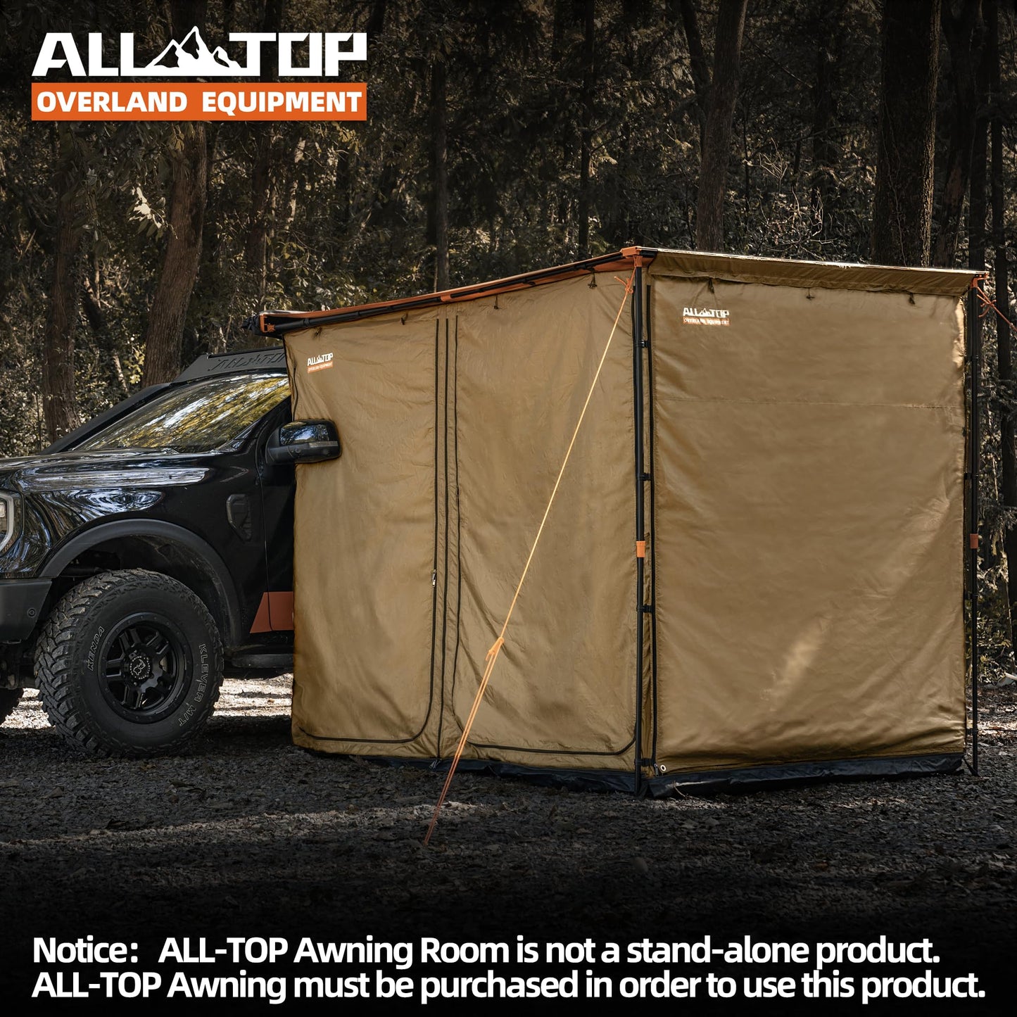 ALL-TOP Awning Room with Floor 8.2' x 8.2' Rip-Stop 210D Oxford Awning Tent with Bug-Resistance Mesh, Waterproof Sun Shelter for Overland, Camping(Black Coating, Room Only)