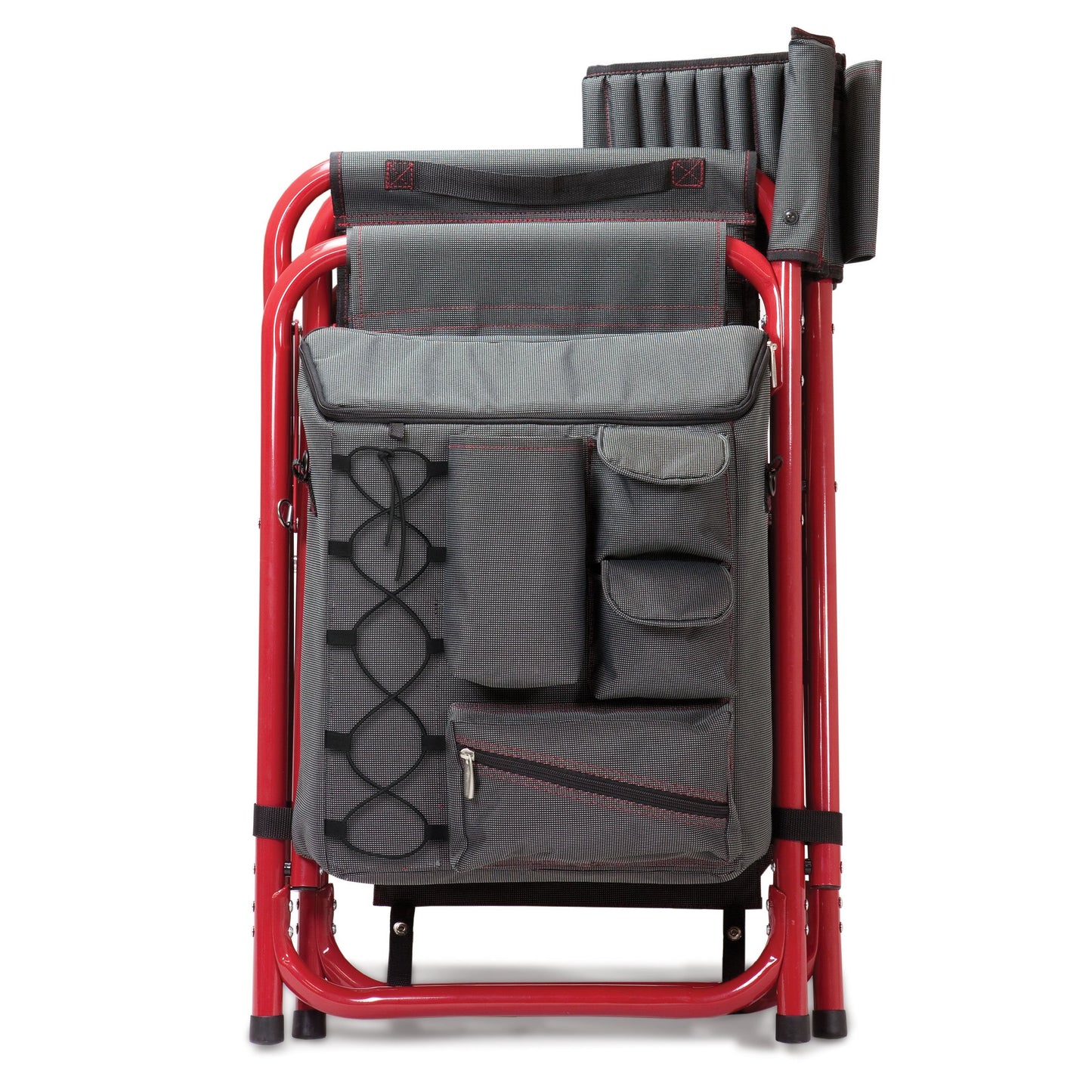 PICNIC TIME Fusion Camping Chair with Side Table and Soft Cooler, Outdoor Foldable Padded Camping Chairs with Cup Holder for Lawn, Beach, & Sports Use for Adults, (Dark Gray Red Accents)