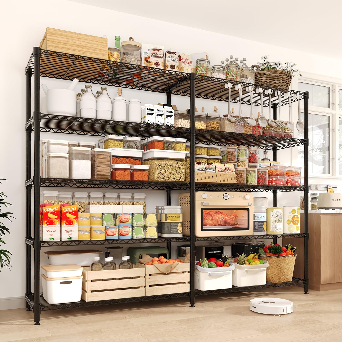MilleLoom 5-Tier Metal Storage Shelves, Heavy Duty Wire Rack Shelving Unit for Garage Kitchen Storage, 15.7"D x 71"W x 70.5"H Adjustable Shelf for Basement & Pantry Room Organization, Easy Assembly