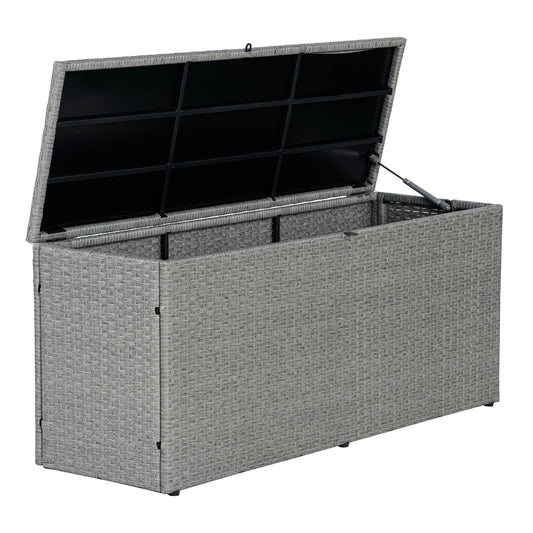 happimess TRK1001A Nino 47.24" Modern Minimalist Outdoor Faux Wicker Deck and Patio Storage Box, Gray, Soft-Close, for Package Delivery, Patio Furniture, Cushions, Gardening Tools, Pool Supplies