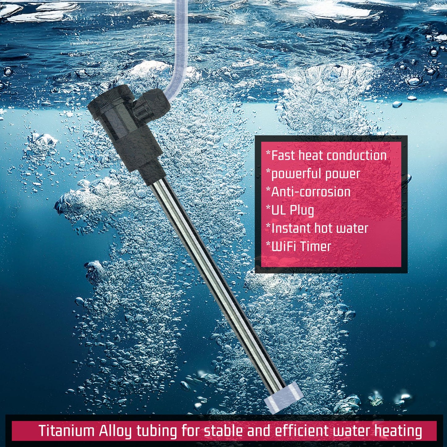YLboyLIAN 1800W Titanium Immersion Water Heater for Pool & Hot Tub – Portable Electric Submersible Heater with Temp Control, Auto Shut-Off & WiFi Timer for Spa, Bathtub, Inflatable/Above Ground Pool