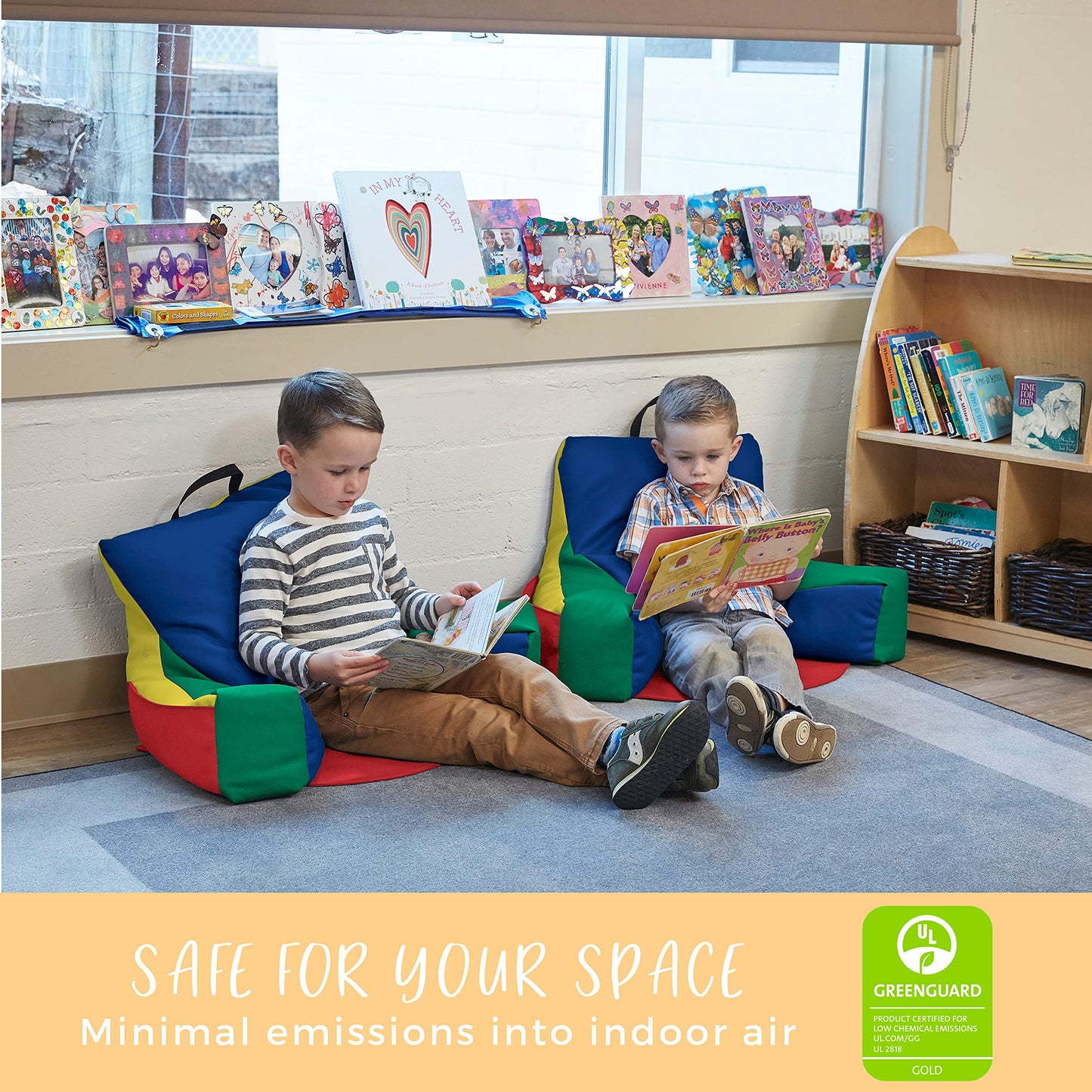 FDP SoftScape Relax-N-Read Bean Bag Chair with Supportive Back Rest and Storage Pockets, Flexible, Portable, Alternative Seating for Toddlers, Preschoolers, and Kids - Assorted, 10475-AS