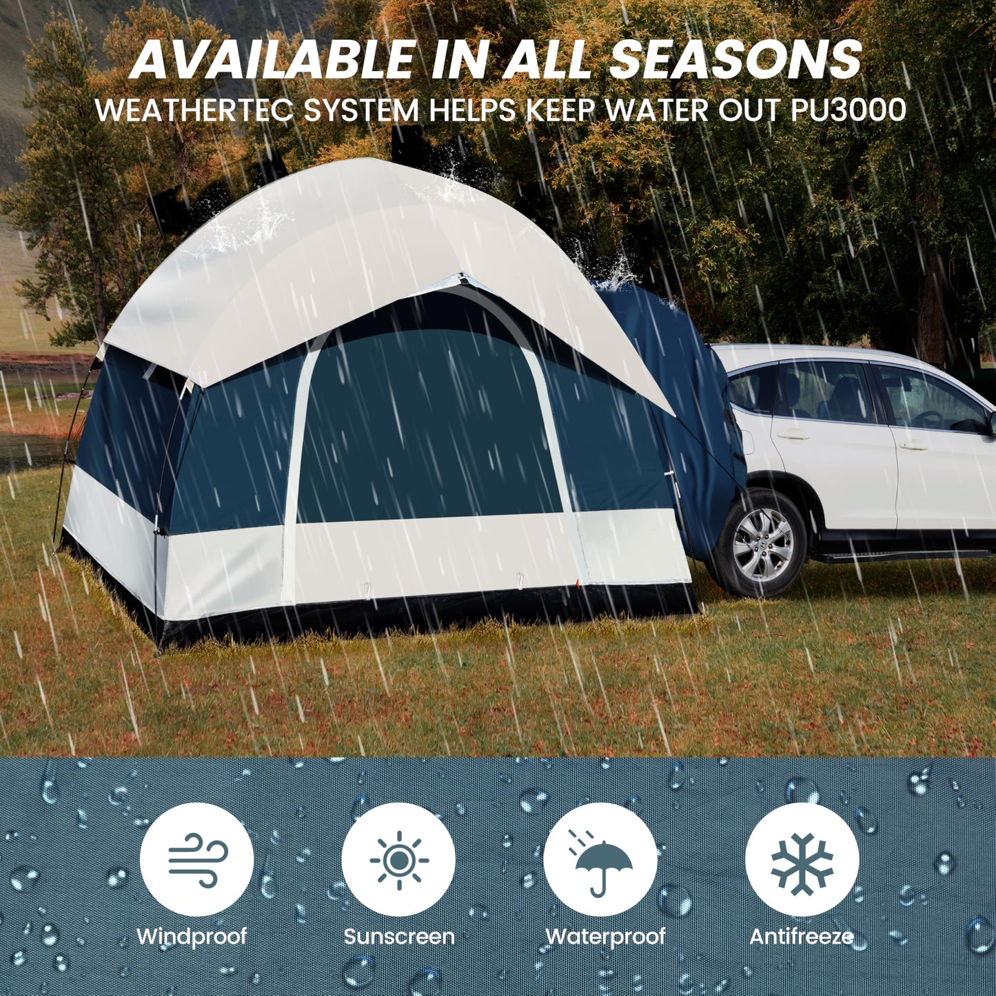 SUV Tent for Camping with Rainfly, Waterproof PU3000mm Double Layer Design, Car Tents for Camping SUV, SUV Tailgate Tent for Outdoor with Storage Bag, for SUV Van, Jeep, Pickup 8'W x 8'L x 7.2'H