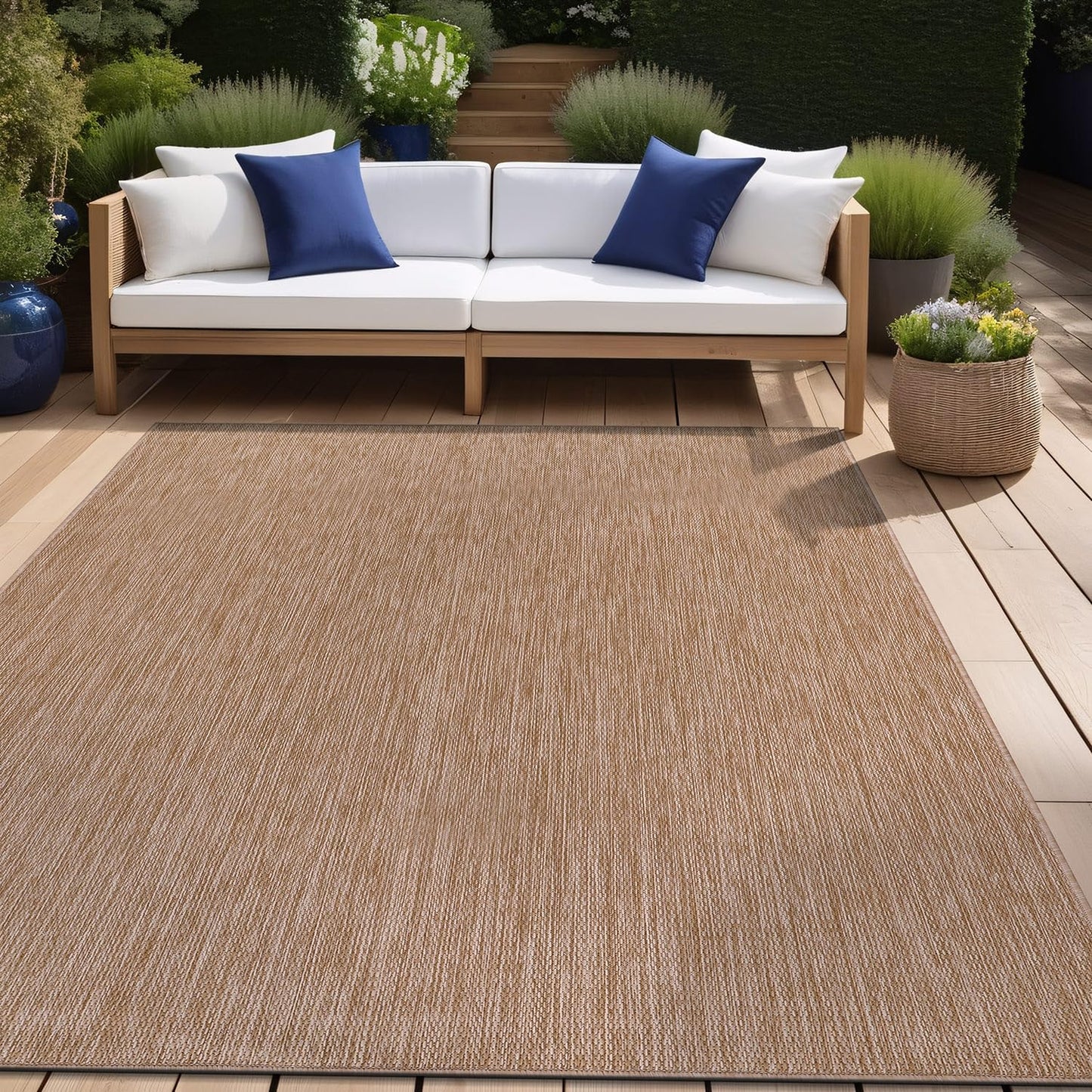 Beverly Rug Indoor Outdoor Rug 10x14, Washable Outside Carpet for Patio, Deck, Porch, Solid Modern Area Rug, Water Resistant, Jute Beige