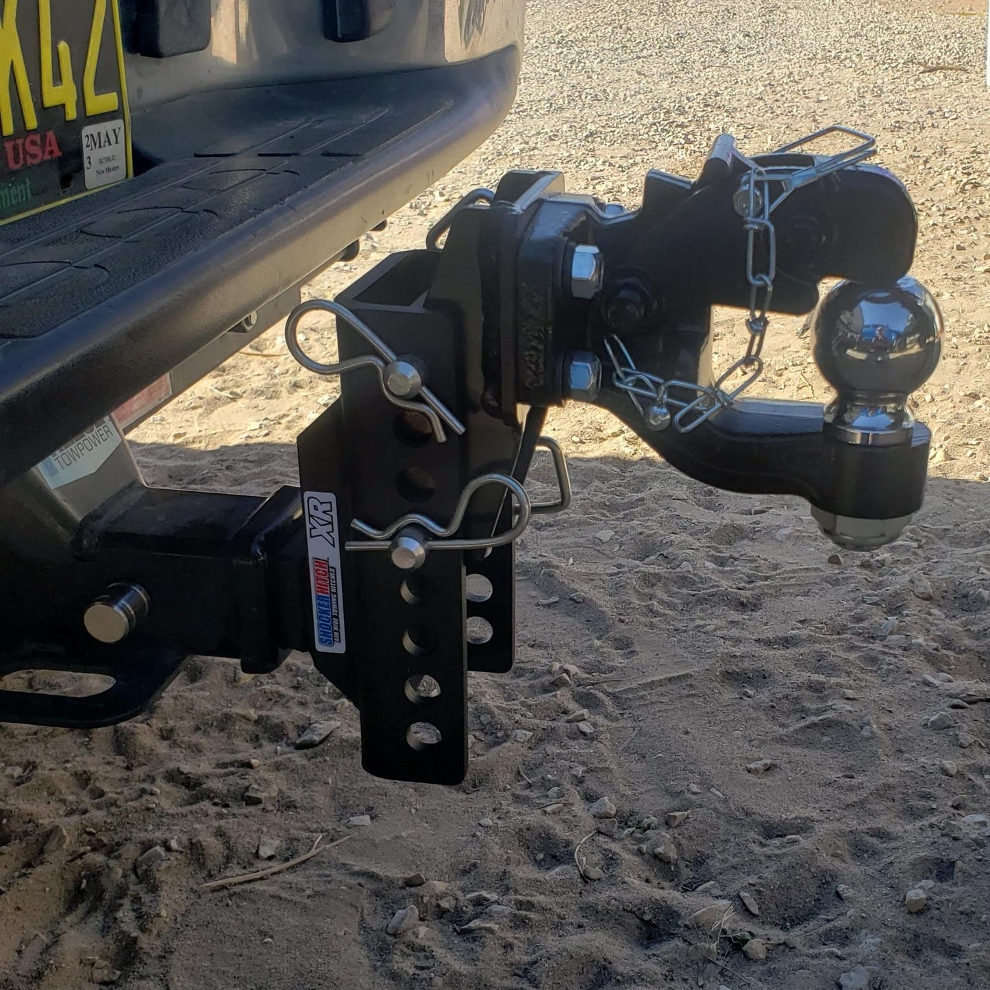 Shocker XR Adjustable Channel Pintle & Ball Hitch, Fits 2" Hitch Has 2-5/16"Ball 1" Rise/7" Drop