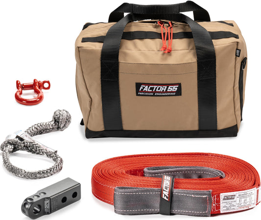 Factor 55 Owyhee Tow and Recovery Kit for Trucks, Jeeps, and SUVs, with Black Hitchlink and Medium Bag