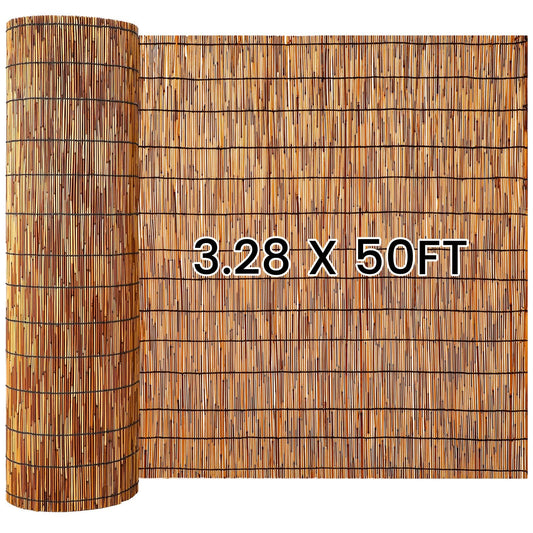 Drydiet 3.28ft x 50ft Natural Reed Fencing Bamboo Privacy Screen Balcony Reed Fence for Garden Curtain Bamboo Screen Fencing for Outdoor Backyard Patio