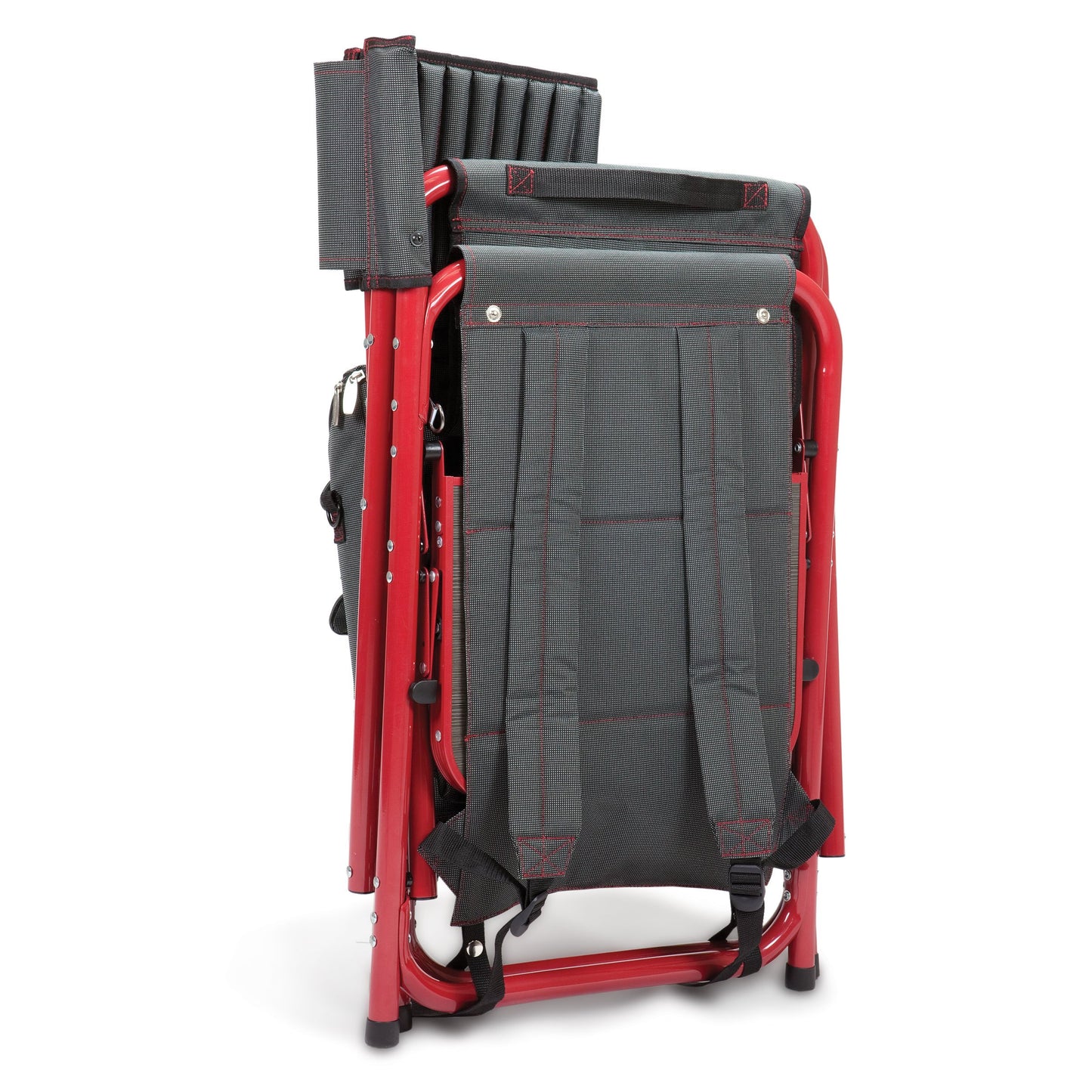 PICNIC TIME Fusion Camping Chair with Side Table and Soft Cooler, Outdoor Foldable Padded Camping Chairs with Cup Holder for Lawn, Beach, & Sports Use for Adults, (Dark Gray Red Accents)