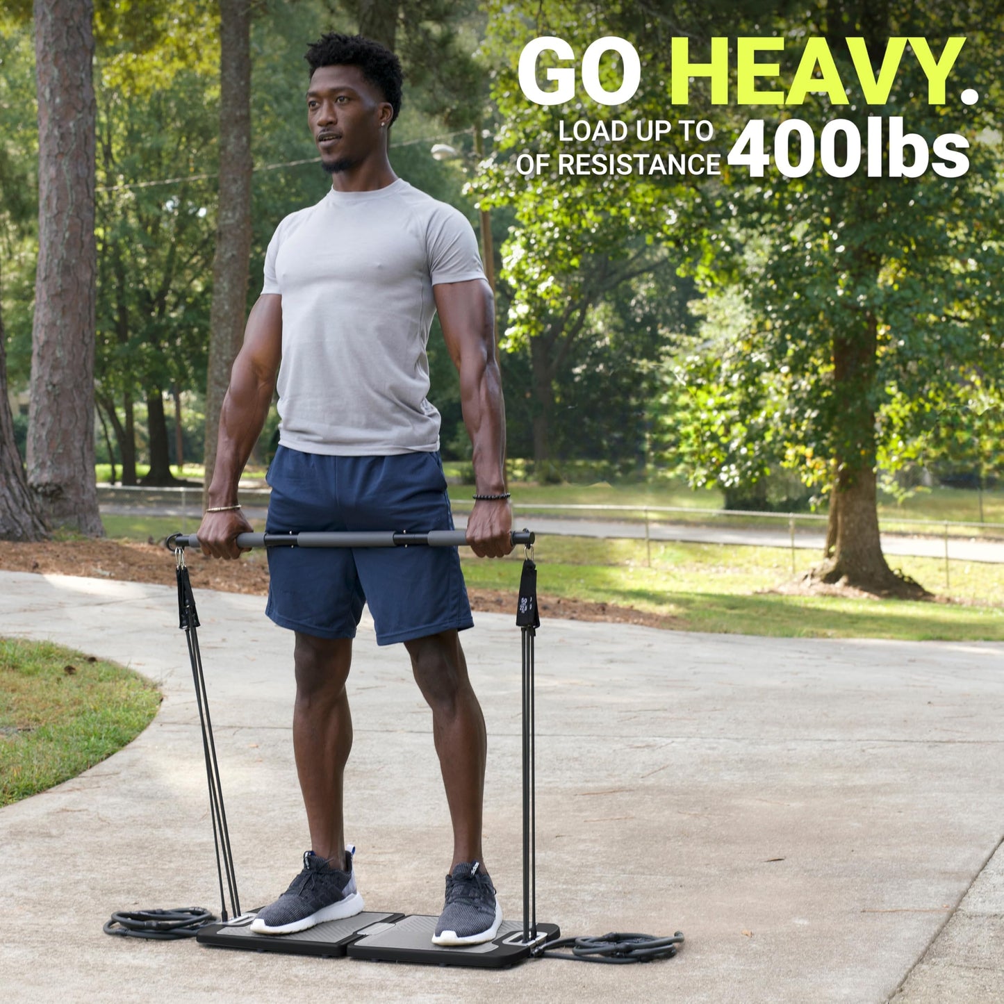 EVO Gym - Portable Home Gym Strength Training Equipment, At Home Gym | All in One Gym - 6 Resistance Bands, Base Holds Gym Bar & Handles for Travel | Portable Gym & Home Exercise Equipment | 120LBS