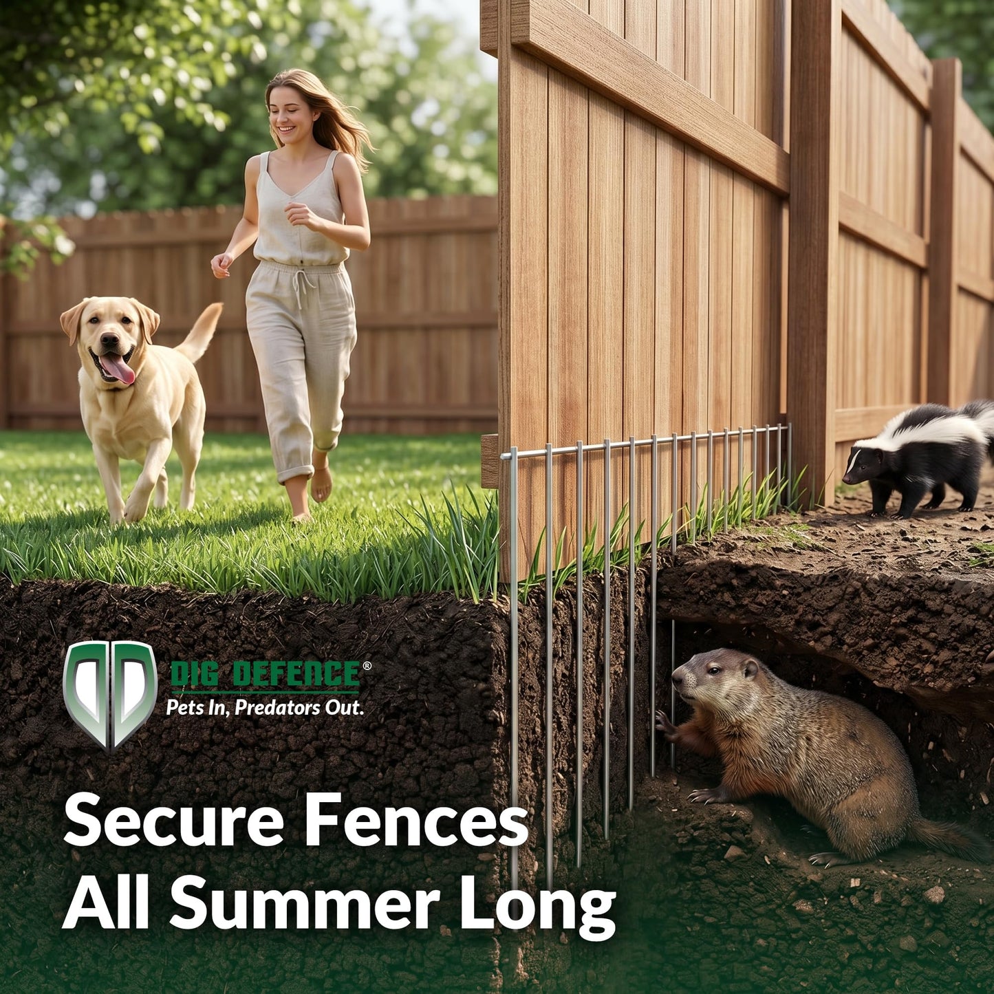 Dig Defence Original Animal Barrier Fence - Large Decorative Garden Fence, Outdoor No Dig Fence for Dogs and Rabbits, Yard and Patio - 32”(L) x 10”(H), 24 Pack