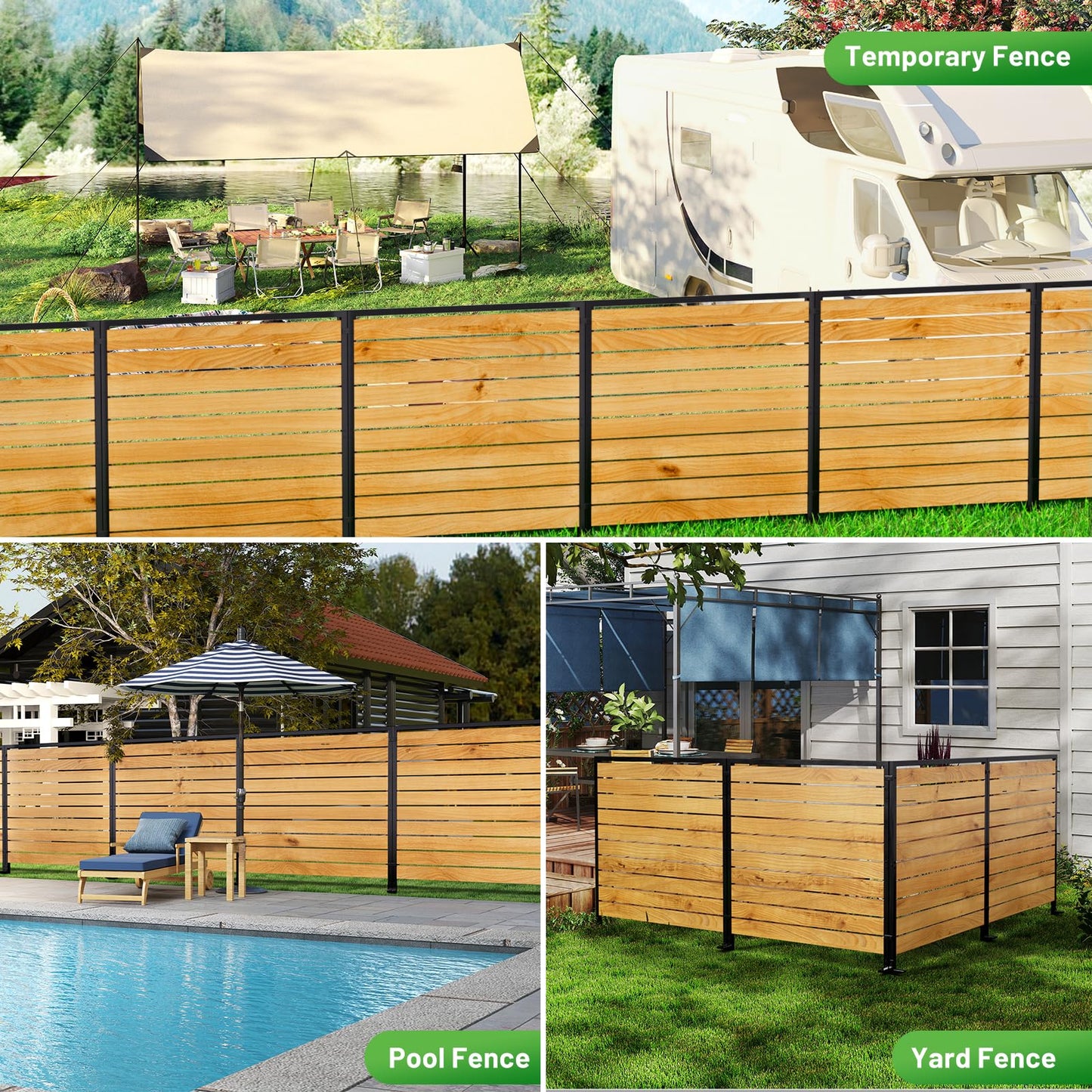 3 Panels No Dig Wooden Privacy Fence Screen, 42" H X 40" W Outdoor Air Conditioner Fences, Hide Trash Bins Or Ac Units, Decorative Garden, Patio, Backyard Fence -Temporary Fencing
