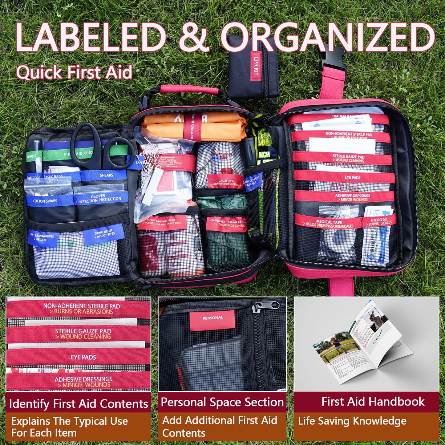 Advanced First Aid Kit, Comprehensive Trauma First Aid Kits with Labelled Compartments for Cars, Home, Office, Backpacking, Camping, Traveling, and Cycling -Upgrade 324 Piece