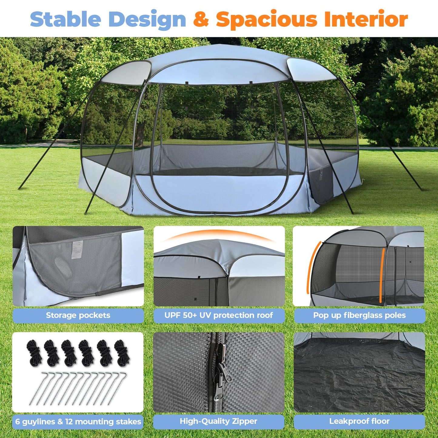 XXLarge Popup Portable Dog Houses, 10'x4.8'H Assembly-Free Gazebo-Style Kennel Dog Playpen Pet Screen Tent Sun Shade Shelter, Dog Crates Canopy for Travel Camping Anti-Bugs with Leakproof Bottom