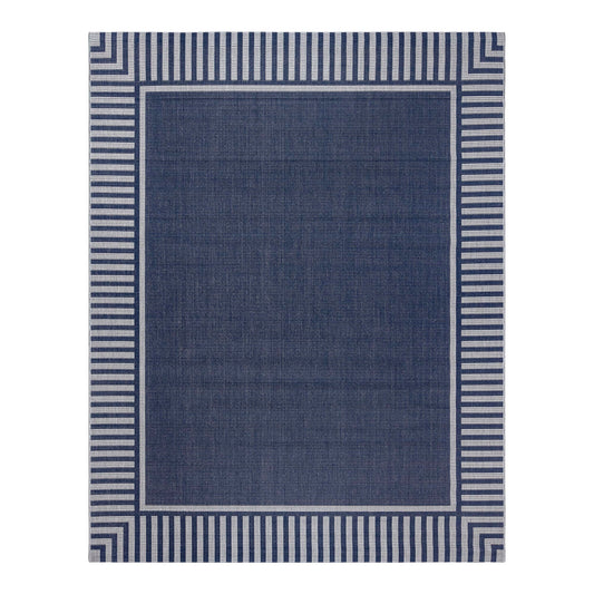 Gertmenian Indoor/Outdoor Flatweave Area Rug - 5x7 Standard, Stain & UV Resistant, Quick-Drying, Ideal for Deck, Patio, Poolside, Mudroom - Klano Striped Navy, Gray, 28009