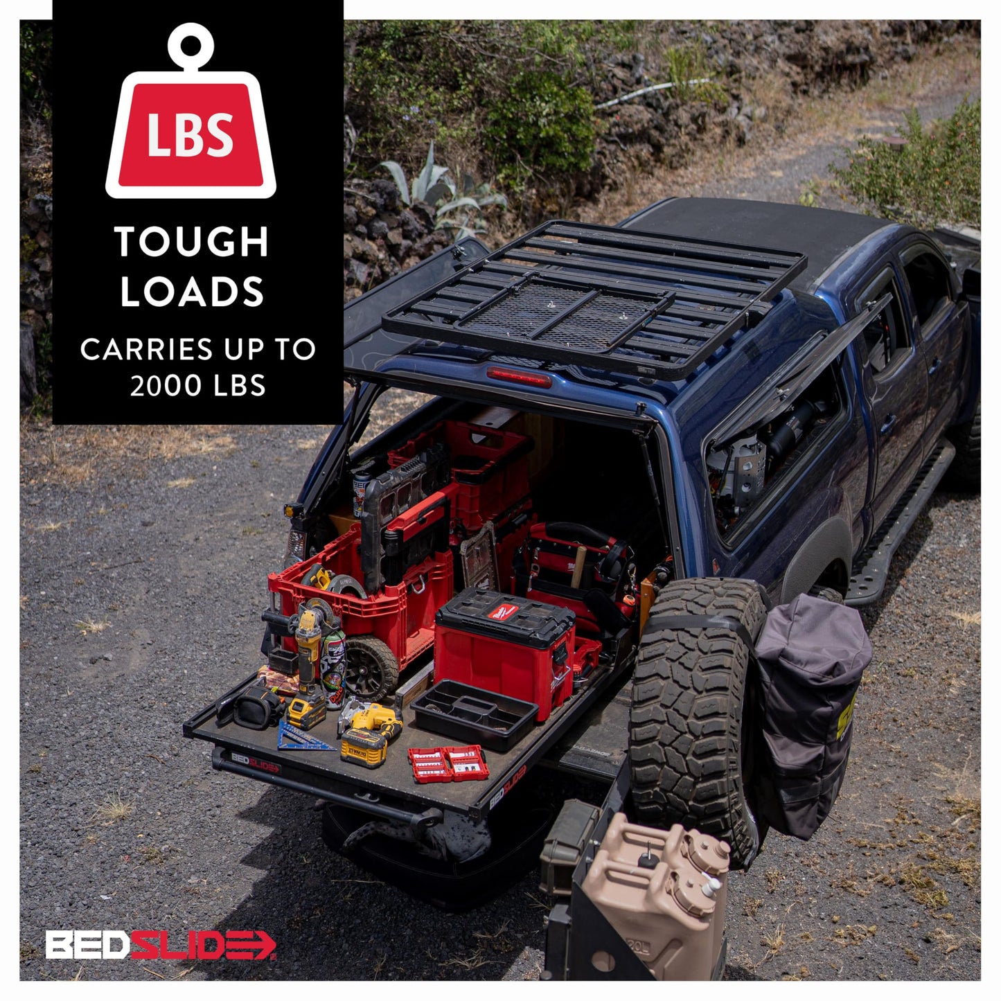 Bedslide 2000 Heavy-Duty Sliding Truck Bed Organizer, 78 x 48-Inch, Capacity 2000 lbs., Truck Bed Storage Tray, Black