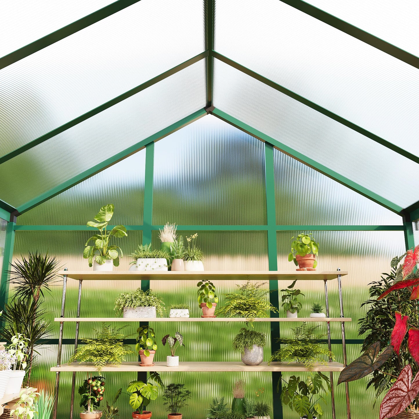 GarveeHome 6X8 FT Greenhouse for Outdoors, Large Walk-in Polycarbonate Greenhouse Kit, Aluminum Frame, Lockable Door, Roof Vent, Ground Spikes, for Garden, Patio, Backyard, Outdoor Plant Growth