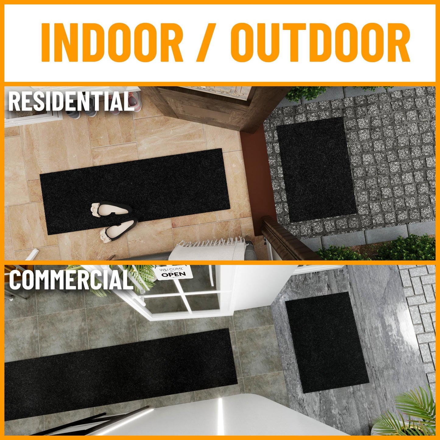 Ottomanson 6'6" x 11' Mud Mat Area Rug Scraper Carpet - Non-Slip, Dirt Trapping for Indoor & Outdoor Use - Ideal for Entryway, Garage, Kitchen, Patio & High-Traffic Areas, Black