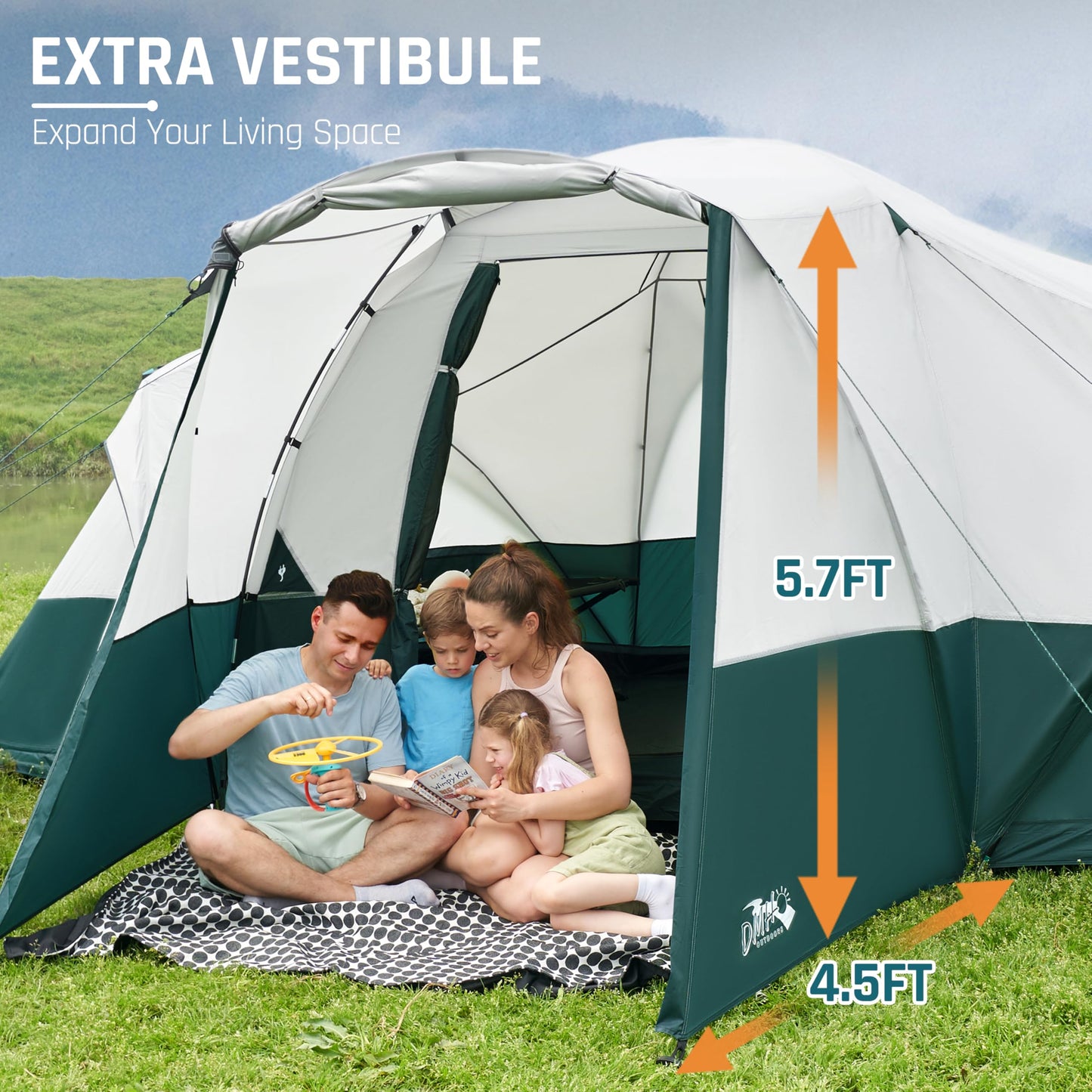 11 Person Camping Tent with Porch, Large Family Tents for Camping, PU1000MM Waterproof Tent with 5 Mesh Windows, Removable Rainfly, Reflective Windproof Rope, Big Dome Tent Fits 3 Queen Airbeds
