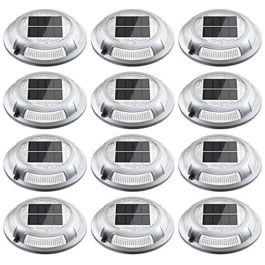 Solar Driveway Lights, 12 Pack Heavy Duty Driveway Lights Solar Powered 2 Color Mode (Cool/Warm White) IP68 Waterproof Outdoor Solar Deck Lights with Ground Stake for Pathway Garden Yard Walkway Dock