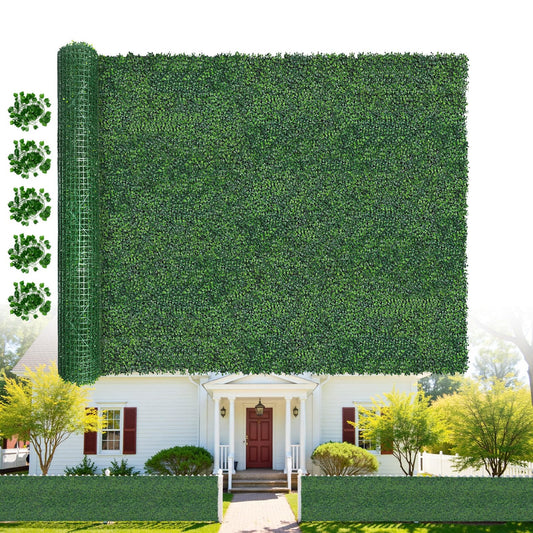 Artificial Boxwood Roll Grass Wall Panels, Greenery Outdoor 40"x120" (33.33 Sqft) UV-Anti Fake Ivy Privacy Fence Screen for Patio, Balcony, Garden, Backyard, and Fence Decor-Includes 5 PCS 79" Vines
