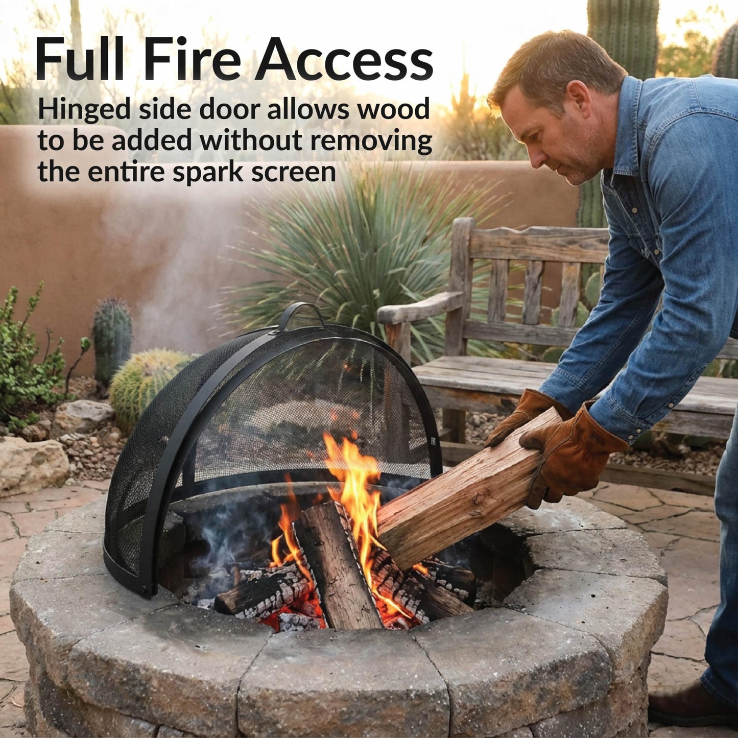 Sunnydaze Round Fire Pit Spark Screen Cover - Easy-Opening Outdoor Fire Pit Screen - Heavy‑Duty Steel Metal Mesh - 22" Diameter