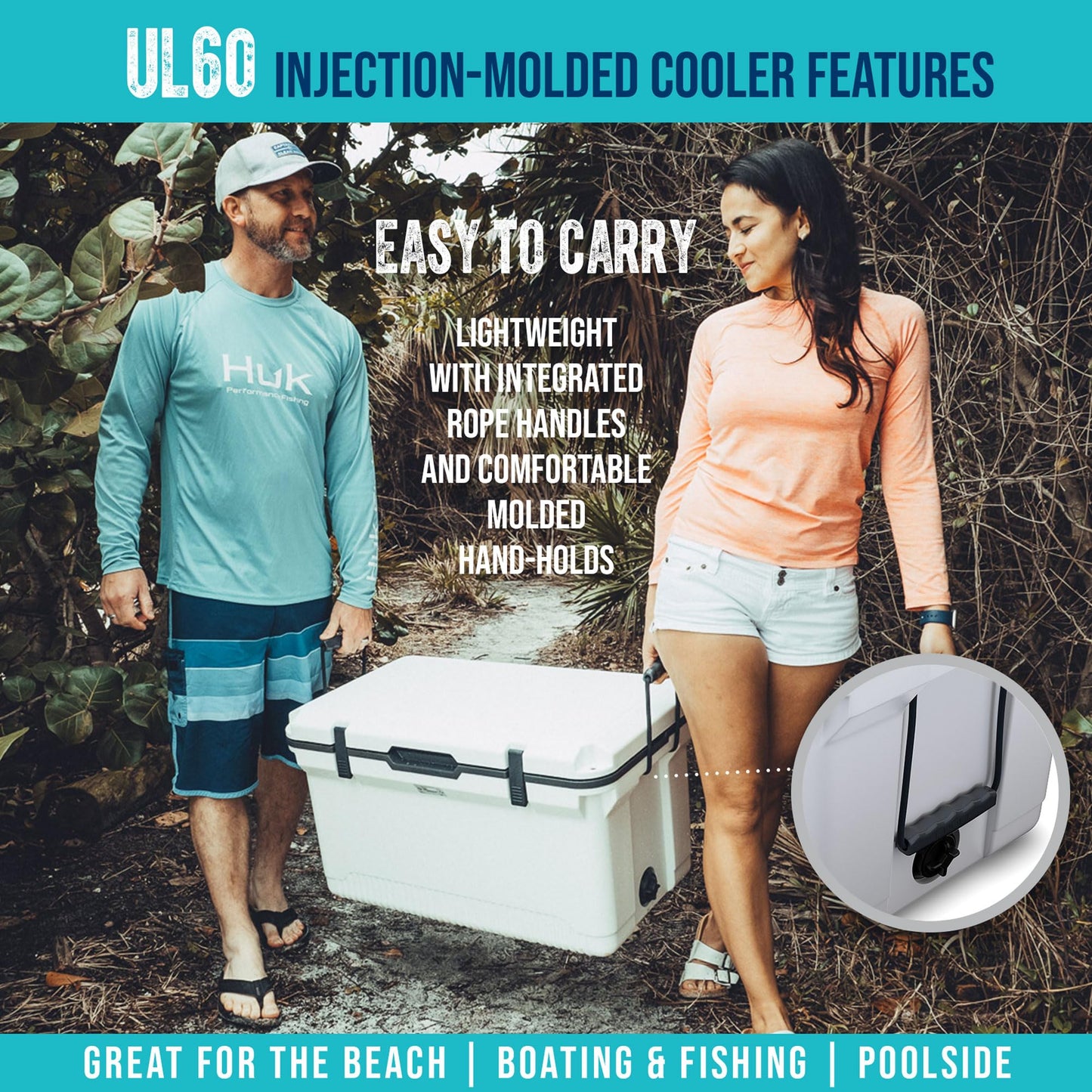 ENGEL 60 QT Ultra-Light Injection Molded Cooler - Ice Chest Keeps Ice up to 7 Days - Large Cooler Includes Wire Basket, Divider and Built-in Bottle Opener - Gray with Dark Grey Interior (Haze Grey)