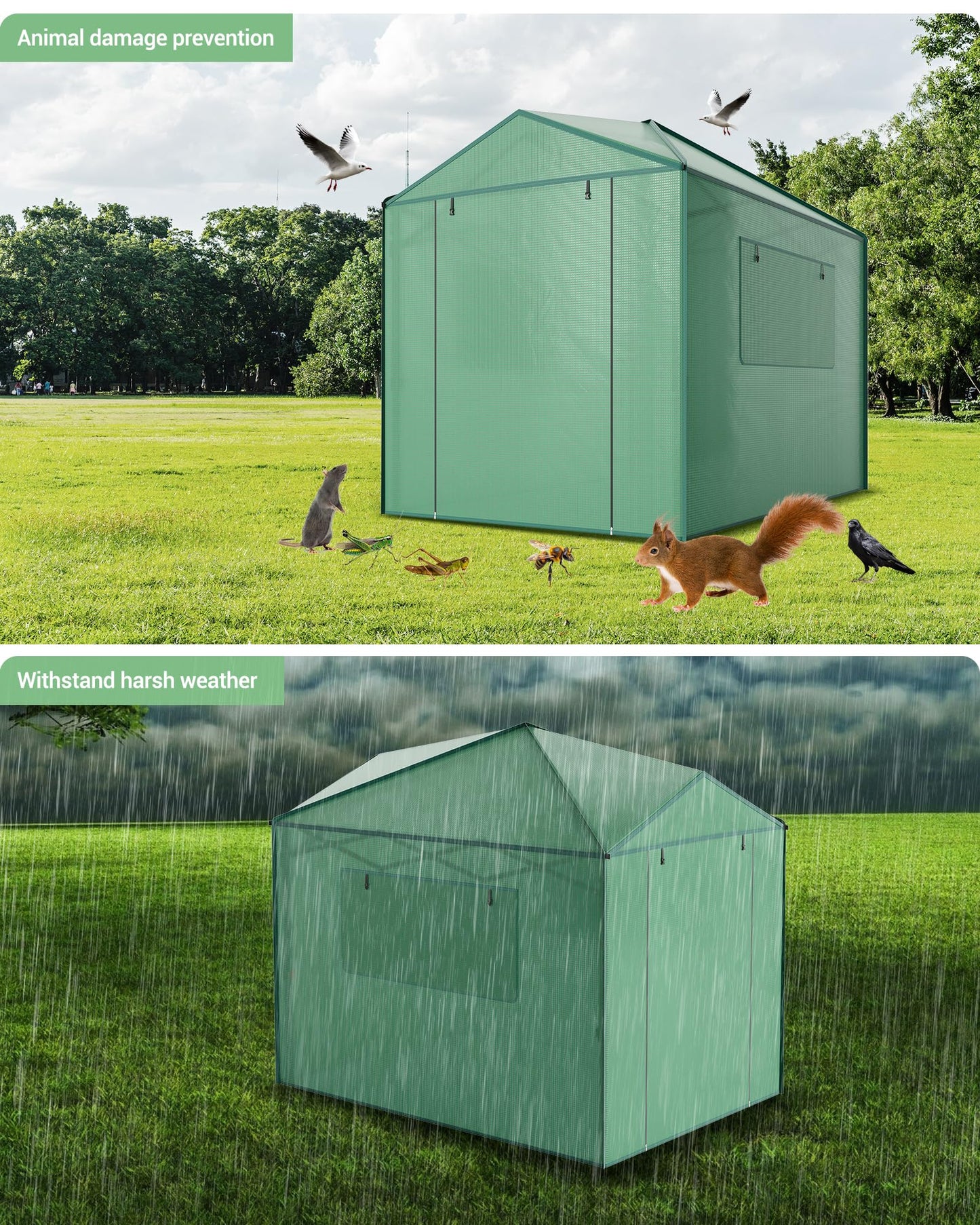 6x8 FT Pop-Up Greenhouse with Durable PE Cover, 96"x72" Large Grow Tent for All Seasons | Features Zippered Doors & Mesh Windows for Indoor/Outdoor Plants, Easy to Assemble (Green)