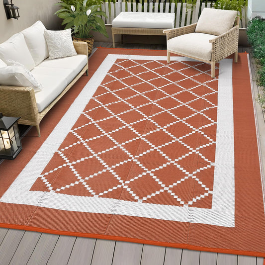COZYLOOM Outdoor Plastic Straw Rug 9x18 Waterproof Reversible Plastic Straw Mat, Large Patio Rugs Modern Area Rug for Deck, Balcony, Camping, Beach, Picnic, Indoor/Outdoor Use