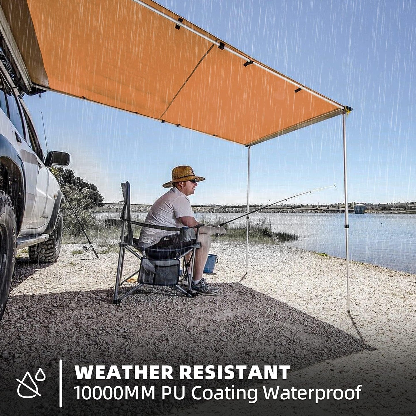 SAMOUT Vehicle Awning, 4.6ft x 8.2ft, Rooftop Pullout Ripstop UPF50+ Side Awning, Reinforced Hinges & Poles for Jeep/SUV/Truck/Van