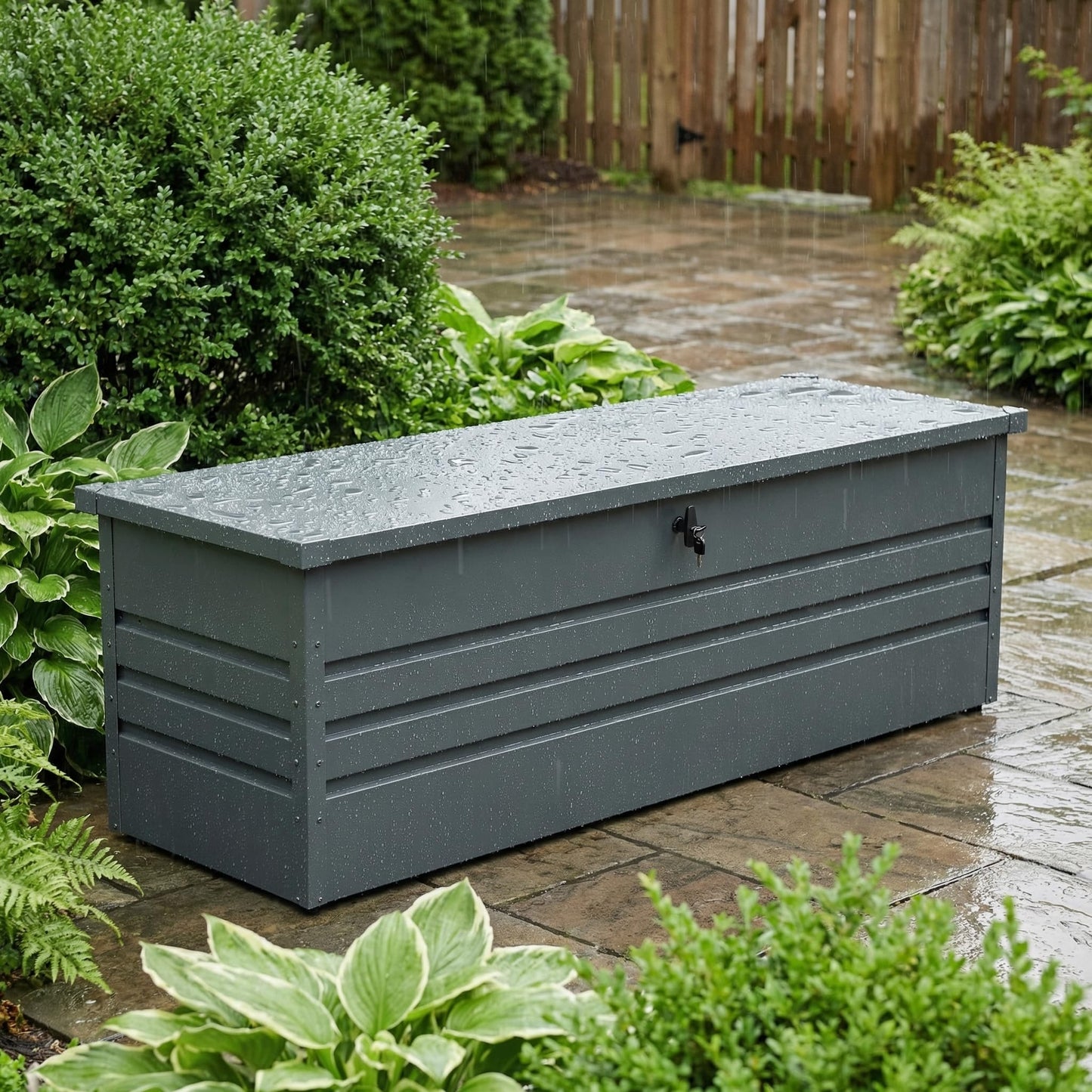 SYMCAVE 260 Gallon Metal Outdoor Storage Box, Large Lockable Deck Box with Hydraulic Lid, Weather Resistant Patio Storage Container for Furniture Cushions, Garden Tools, Pool Accessories,Dark Gray