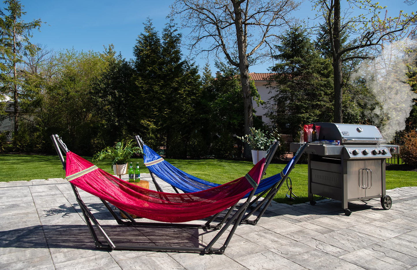 Best Home Fashion Portable Hammock with Collapsible Steel Stand, 600 lbs Capacity, No Tools Assembly, Carrying Bag Included, Perfect for Indoor Outdoor Backyard Patio Camping Beach, 2 Person, Navy