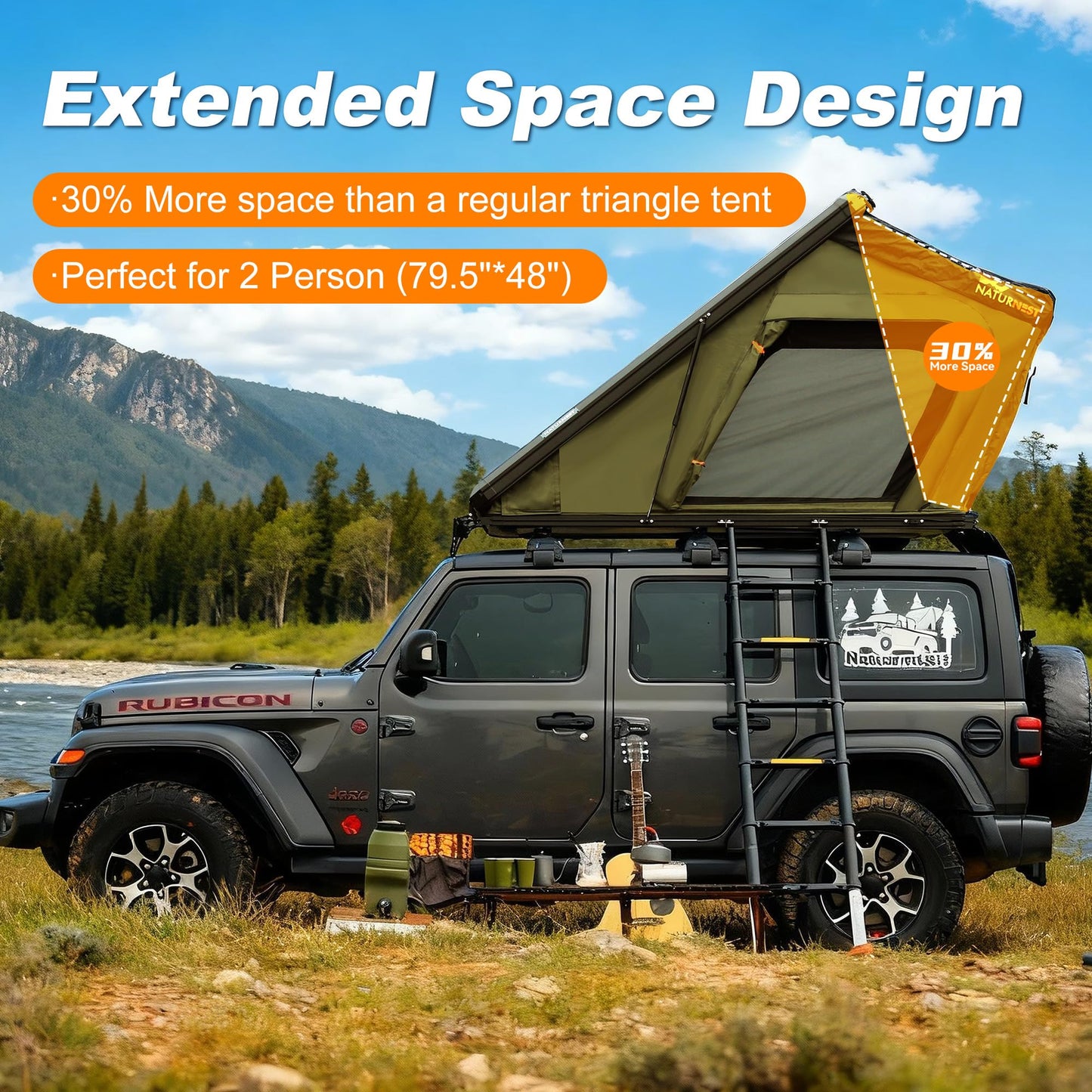 Naturnest Rooftop Tent Hard Shell, Easy Set Up Pop Up Tent for 2 Person Camping, Waterproof UV-Resistant Blackout Privacy 4 Season Tent for Truck, Jeep, SUV, Van, Trailer - Polaris 2