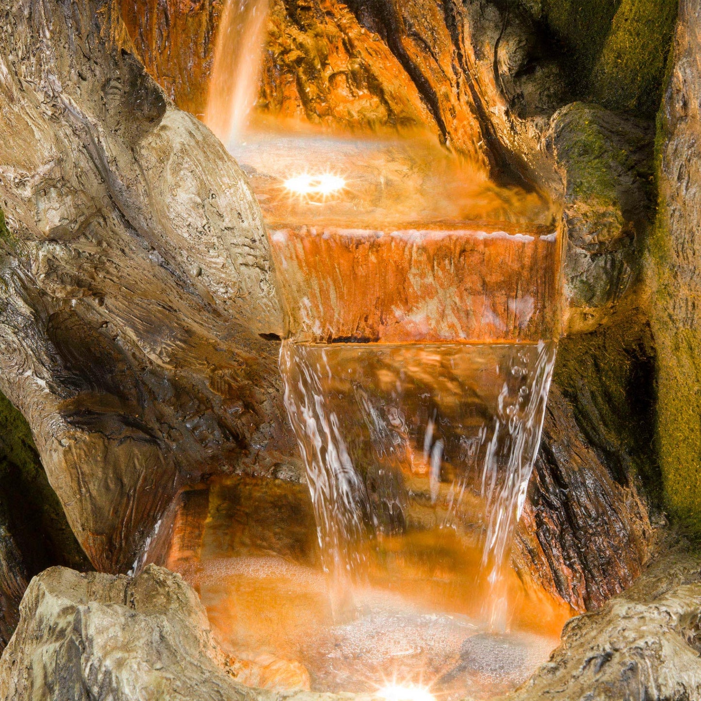 Alpine Corporation WIN1520 59" Indoor/Outdoor Floor 5-Tiered Tree Bark Water Fountain, Cascading Mossy Wood Waterfall Feature for Garden, Patio, and Yard, Brown