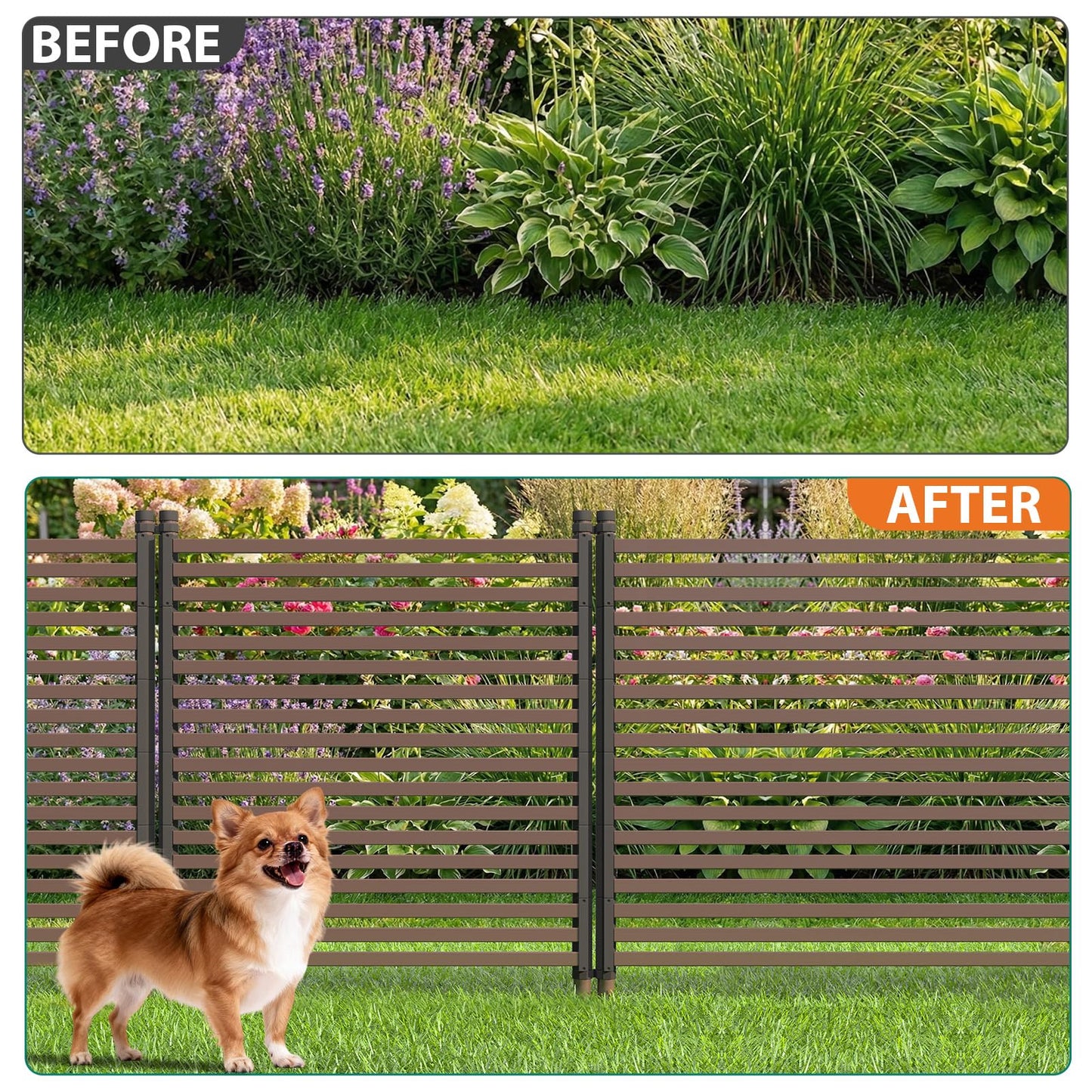3 Pack Privacy Fence Panels for Outside, 48" h x 106" w No-Dig Metal Garden Fencing, Rustproof Decorative Panels for AC Cover, Pool & Trash Can Enclosures, Yard & Flower Bed Border, Easy Install