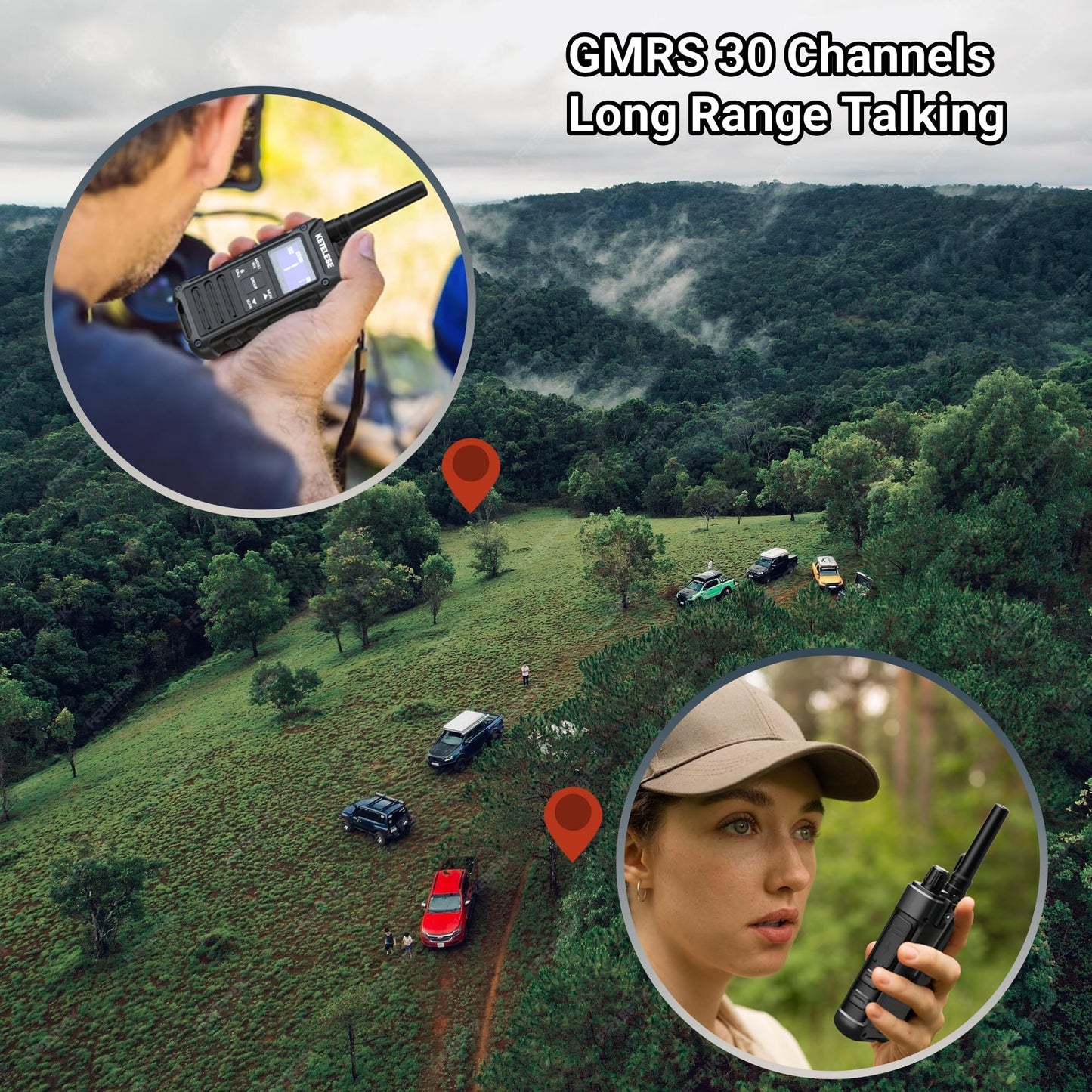 KETELESE T3G IP67 Waterproof Walkie Talkies Rechargeable, Heavy Duty 2 Way Radios with Earpiece and Mic, Dock, USB, NOAA Weather Alert, Group PTT (4 Pack), Black/Grey