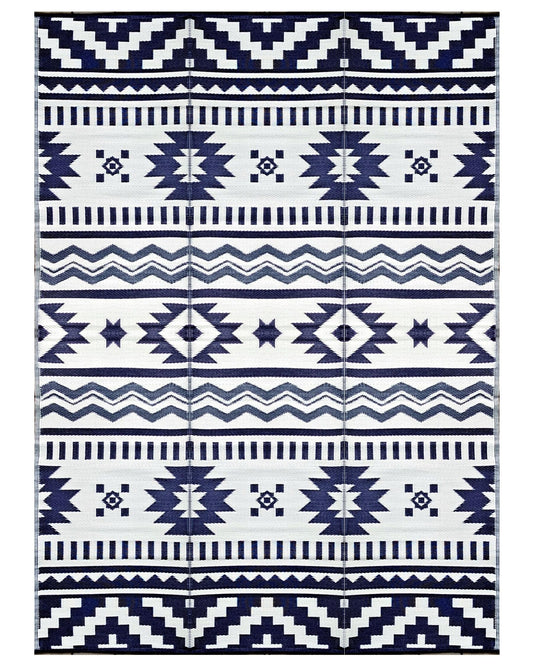 BalajeesUSA Outdoor Rugs–9x18 Plastic Patio Decor Grey Dark Blue, Durable and Affordable Recycled Straw Picnic All-Weather and Waterproof Reversible Camper Awning mats 7582