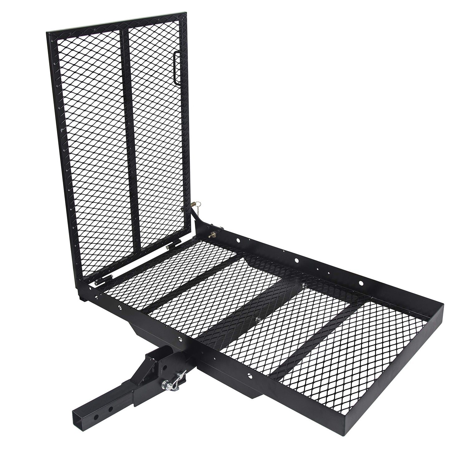 ECOTRIC 46.2 X 26.8 X 38.7 Inch Hitch Cargo Carrier W/Ramp Foldable 500 Lbs Trailer Hitch Mount Steel Wheelchair Carrier Mobility Scooter Ramp 2" Hitch Receiver for Snow Blower SUV Truck Van Car