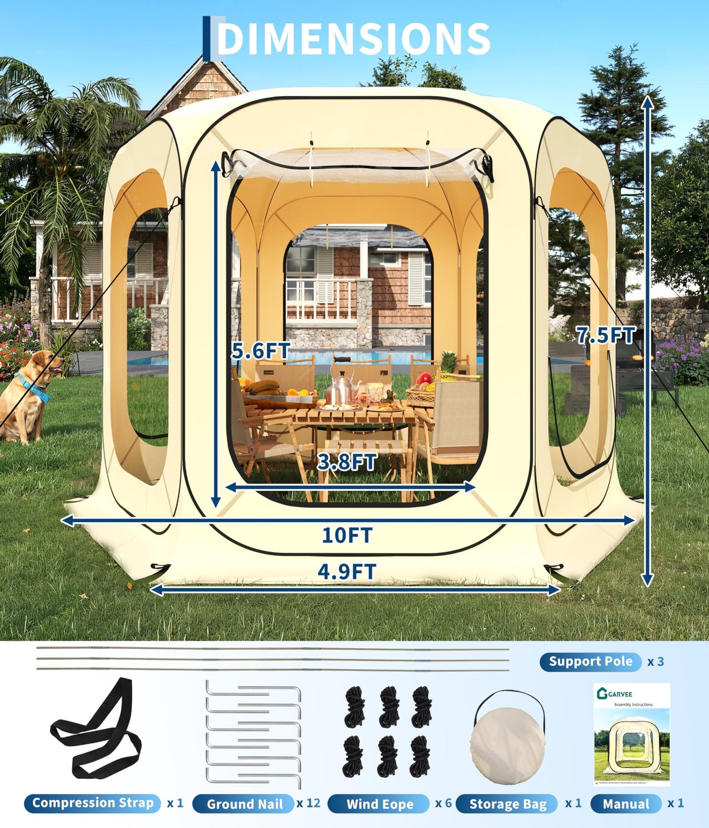 10x10 FT Pop Up Tent, Pop Up Canopy for 6-8 Person, Portable Screened Shelter with Carry Bag, Ideal for Patio, Backyard, Camping & Outdoor Activities