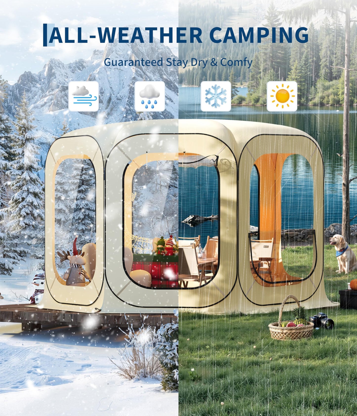 10x10 FT Pop Up Tent, Pop Up Canopy for 6-8 Person, Portable Screened Shelter with Carry Bag, Ideal for Patio, Backyard, Camping & Outdoor Activities