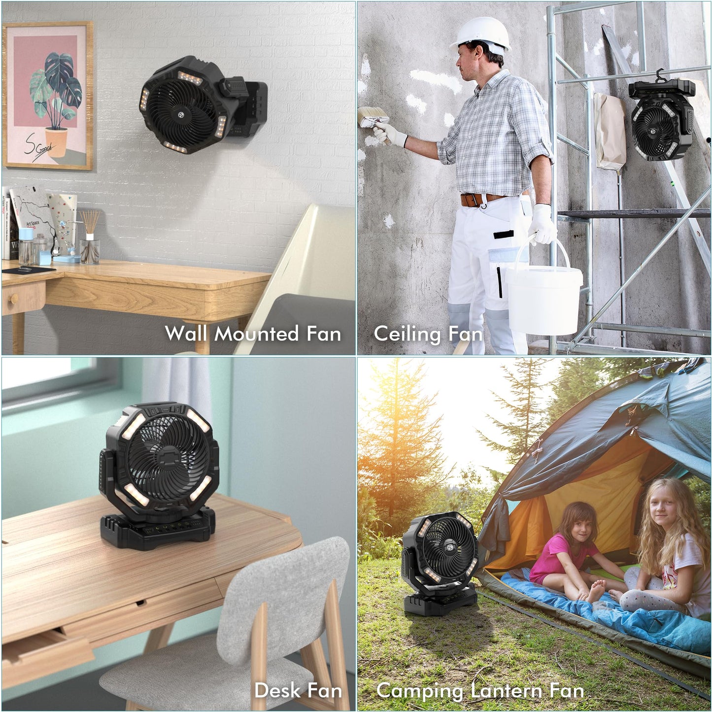AddAcc 40000mAh Battery Operated Camping Fan & Portable Rechargeable Desk/Camping Fan with Light and Hook