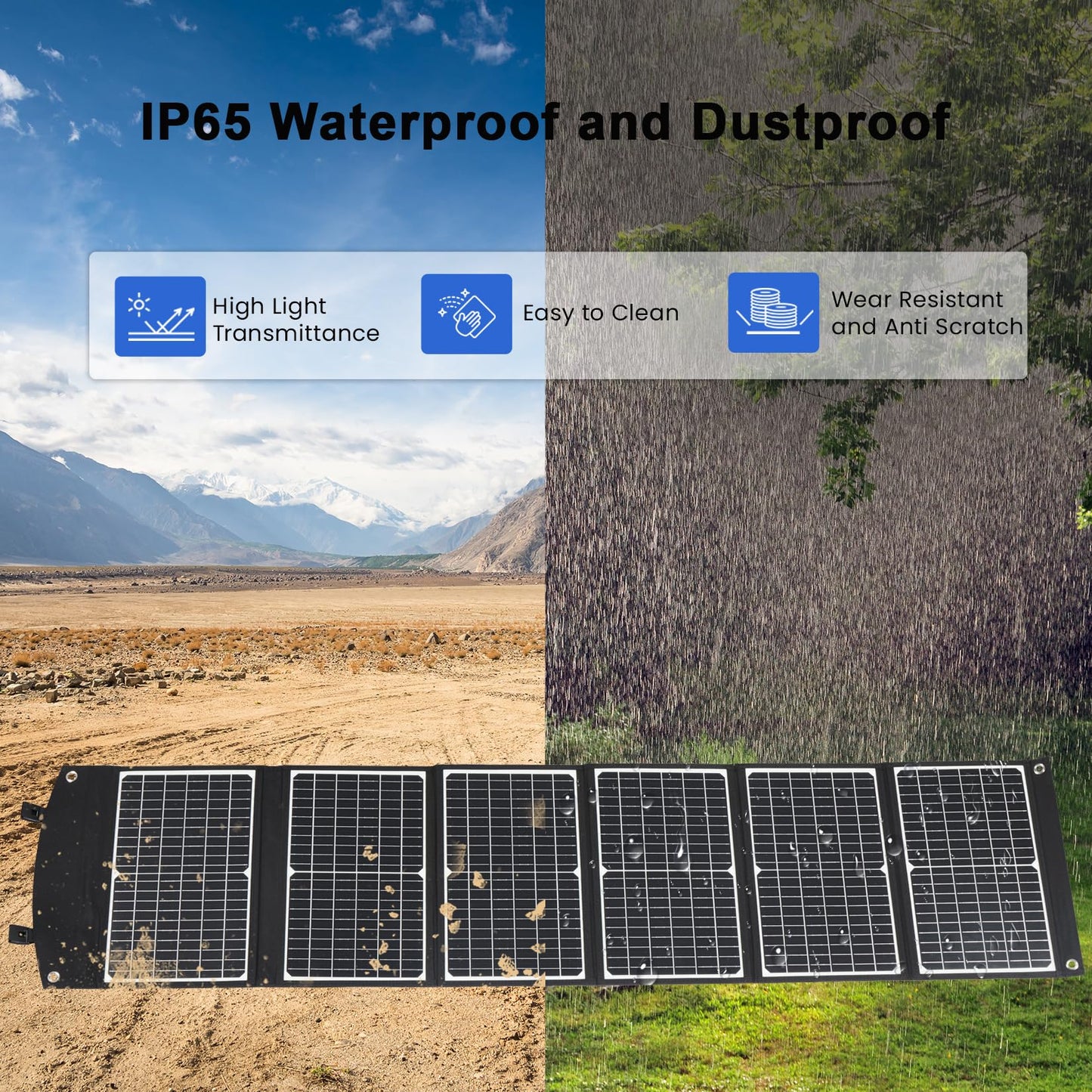 wagnation 100 Watt Portable Solar Panel, Foldable Solar Panel Charger with Kickstands, QC3.0 USB-A USB-C & DC Output for Phone/Power Station, IP65 Waterproof for Camping Backpacking Hiking RV Blackout