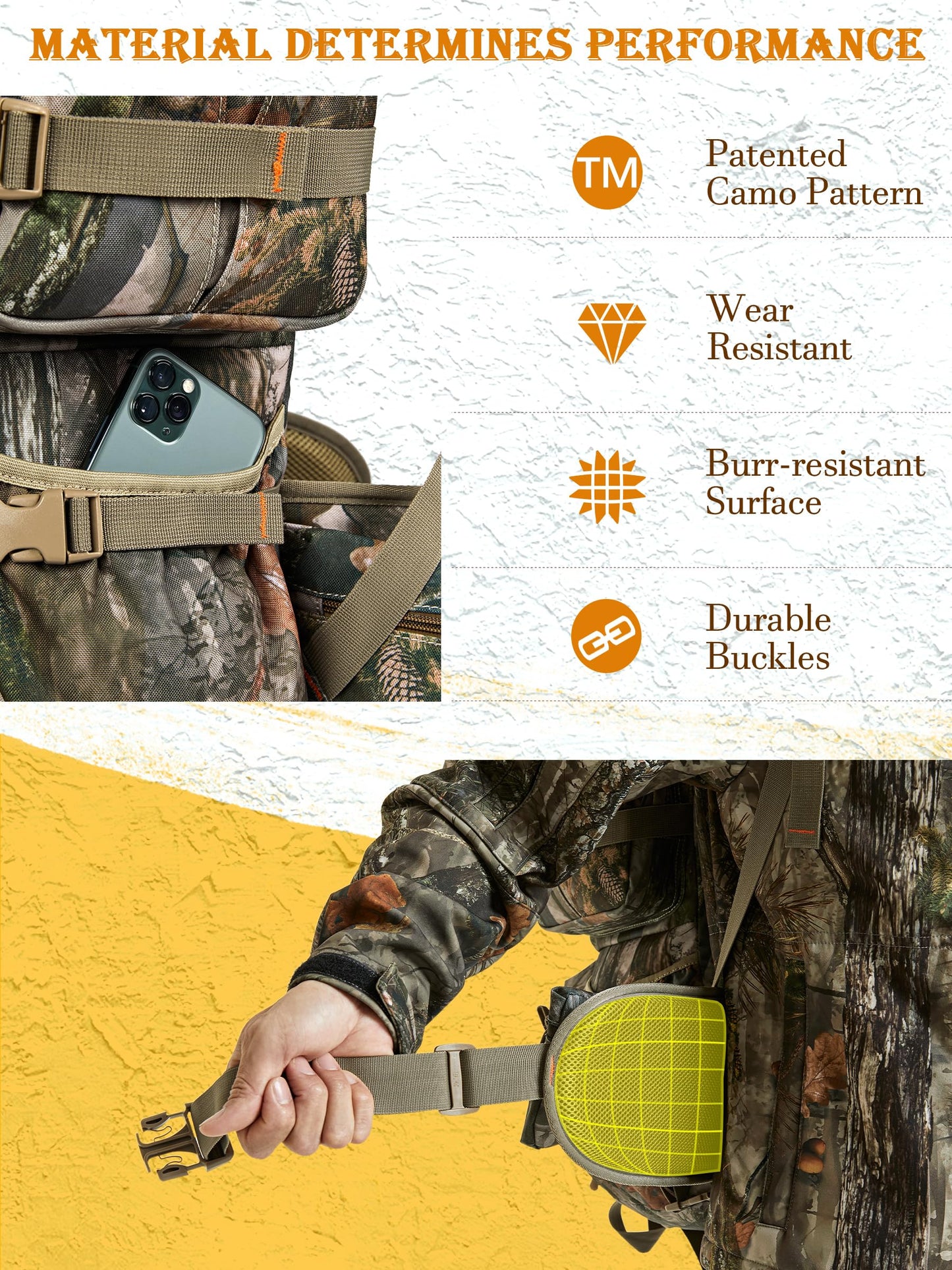 NEW VIEW 60L Hunting Backpack with Waterproof Rain Cover & Bino Packs for Hunting - Binocular Straps Harness Chest Pack