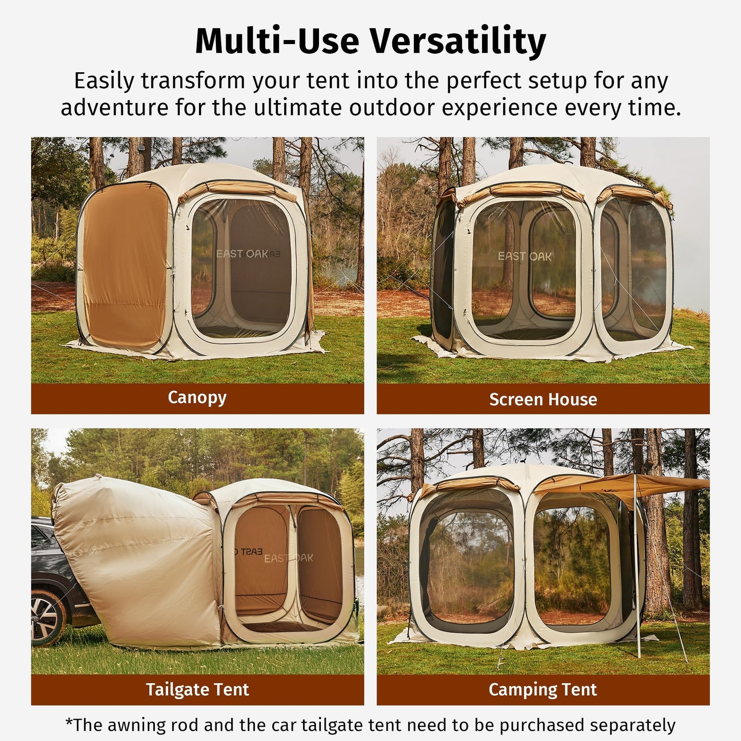 East Oak 12×12 FT Pop Up Canopy Tent with Mesh | Outdoor Screen House with 6 Sunshades | Instant Canopy with Portable Carry Bag | Gazebo Tent for Camping, Patio, and Beach | Beige
