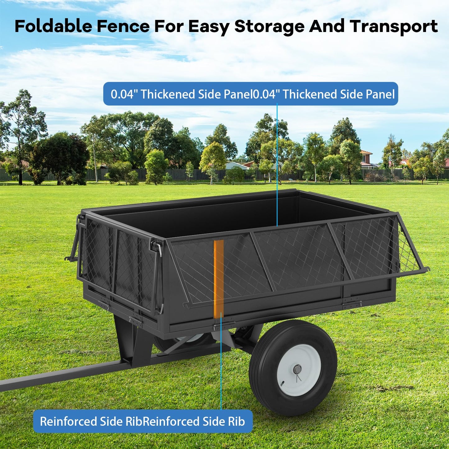 Heavy Duty Utility Trailer, 750lbs Capacity 17 Cu. Ft. ATV Dump Trailer, Garden and Lawn Mower Trailer with Removable Sides, Pull Behind Yard Cart for Tractors, ATV & UTV – Ideal for Hauling & Dumping