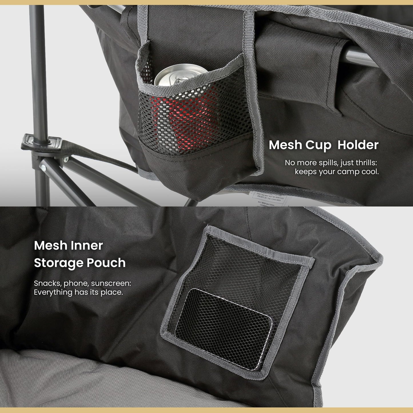 ARROWHEAD OUTDOOR Oversized Heavy-Duty Club Folding Camping Chair with Pocket, Cup Holder, Portable, Padded, Moon, Round, Saucer, Supports 330lbs, Carrying Bag
