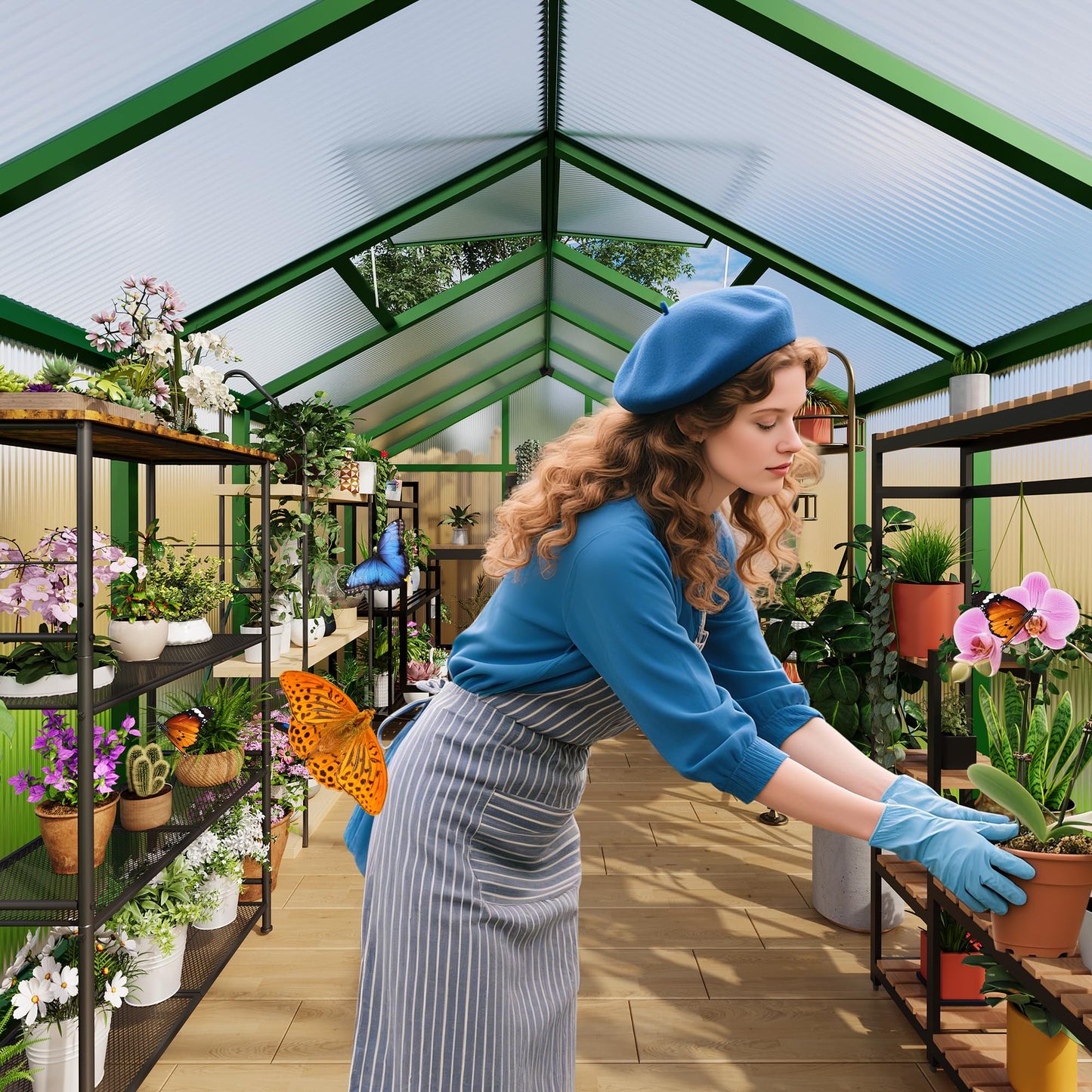 GarveeHome 6X8 FT Greenhouse for Outdoors, Large Walk-in Polycarbonate Greenhouse Kit, Aluminum Frame, Lockable Door, Roof Vent, Ground Spikes, for Garden, Patio, Backyard, Outdoor Plant Growth