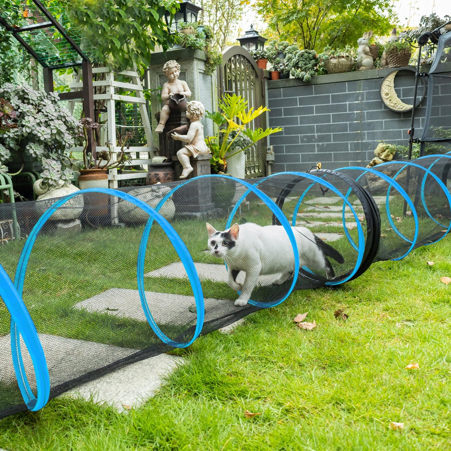ITENT Cat Play Tunnel-for Indoors and Outdoors,Cat Tunnel Outdoor, Kitty Outdoor Enclosure, Cat Enclosures Easy to Connect with Two Zipper Doors,Product Size 59'' x 18'',3pcs /Set,Blue,3 Packs