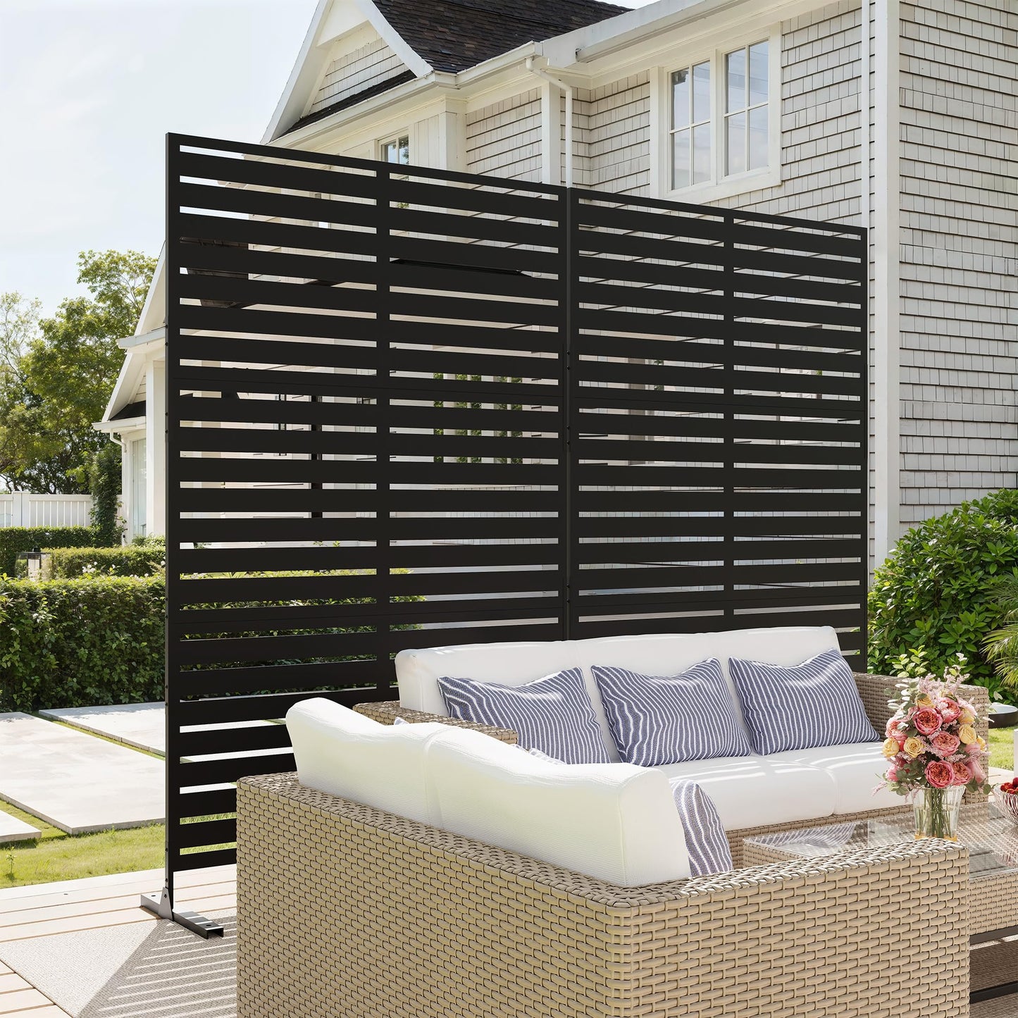 GarveeLife Outdoor Metal Privacy Screen, Freestanding Decorative Privacy Screen & Panels with Stable Stand, 72" h x 47" w Garden Private Screens, for Patio Backyard Deck Indoor Outdoor