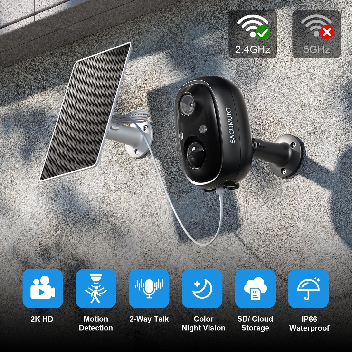 WiFi Cameras for Home Security, Free Cloud Storage, Solar Powered Security Cameras Wireless Outdoor, Outdoor Camera Wireless, Works with Alexa & Google Home, Smart Detection, 2K HD, 2-way talk, 4 Pack